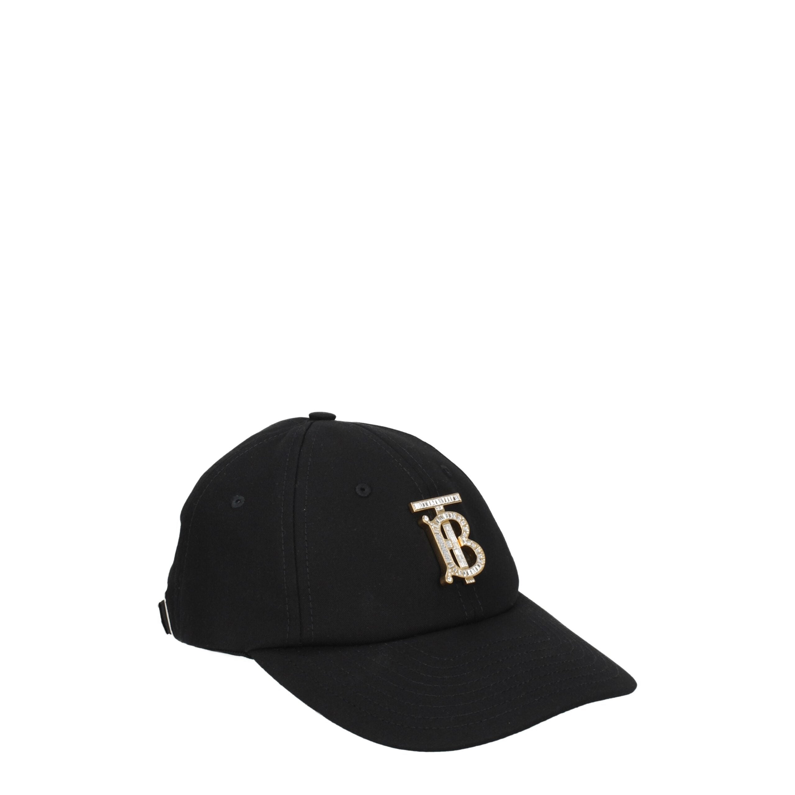 Black Cotton Baseball Cap with Rhinestone Logo