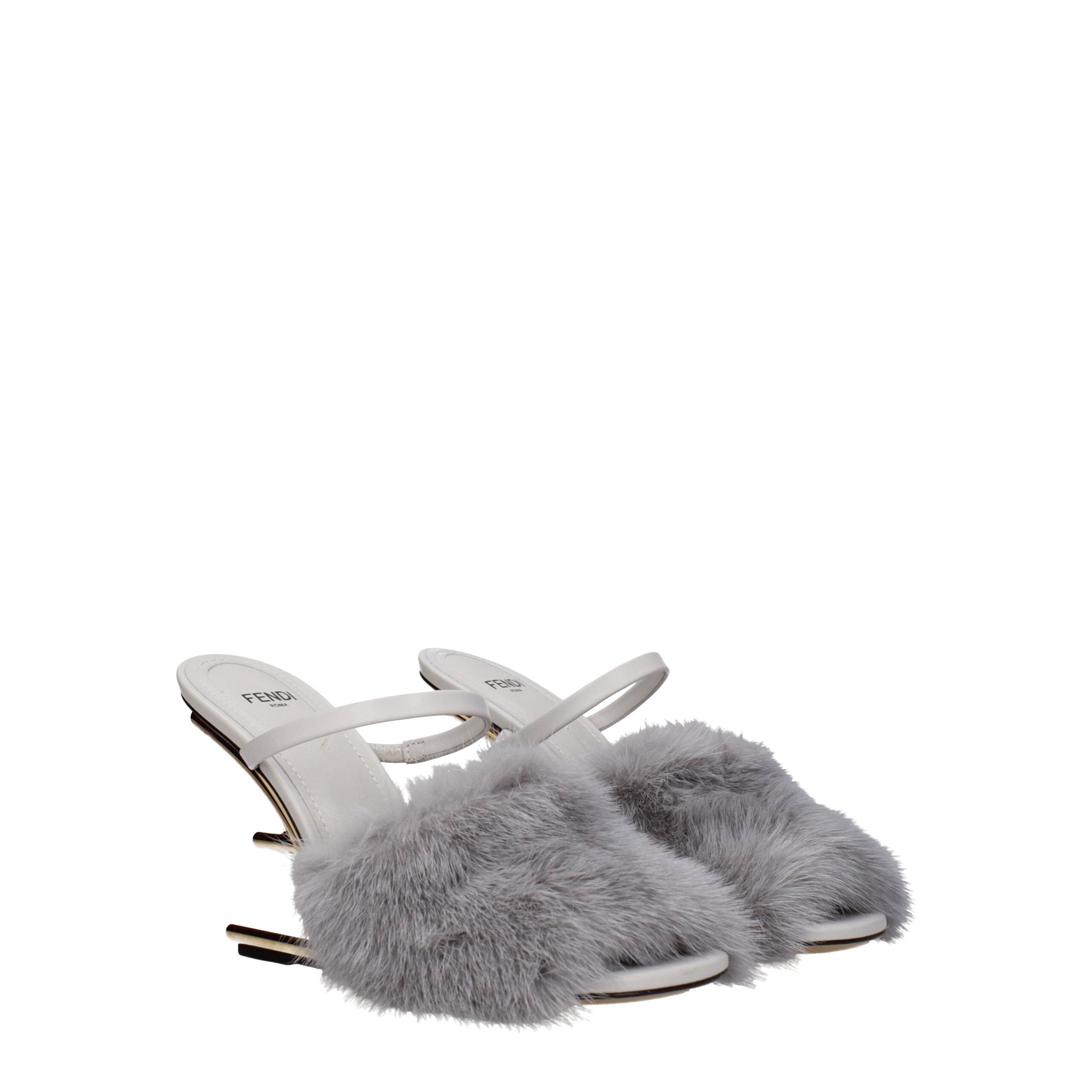 Gray Leather Mink Sandals with Side Logo