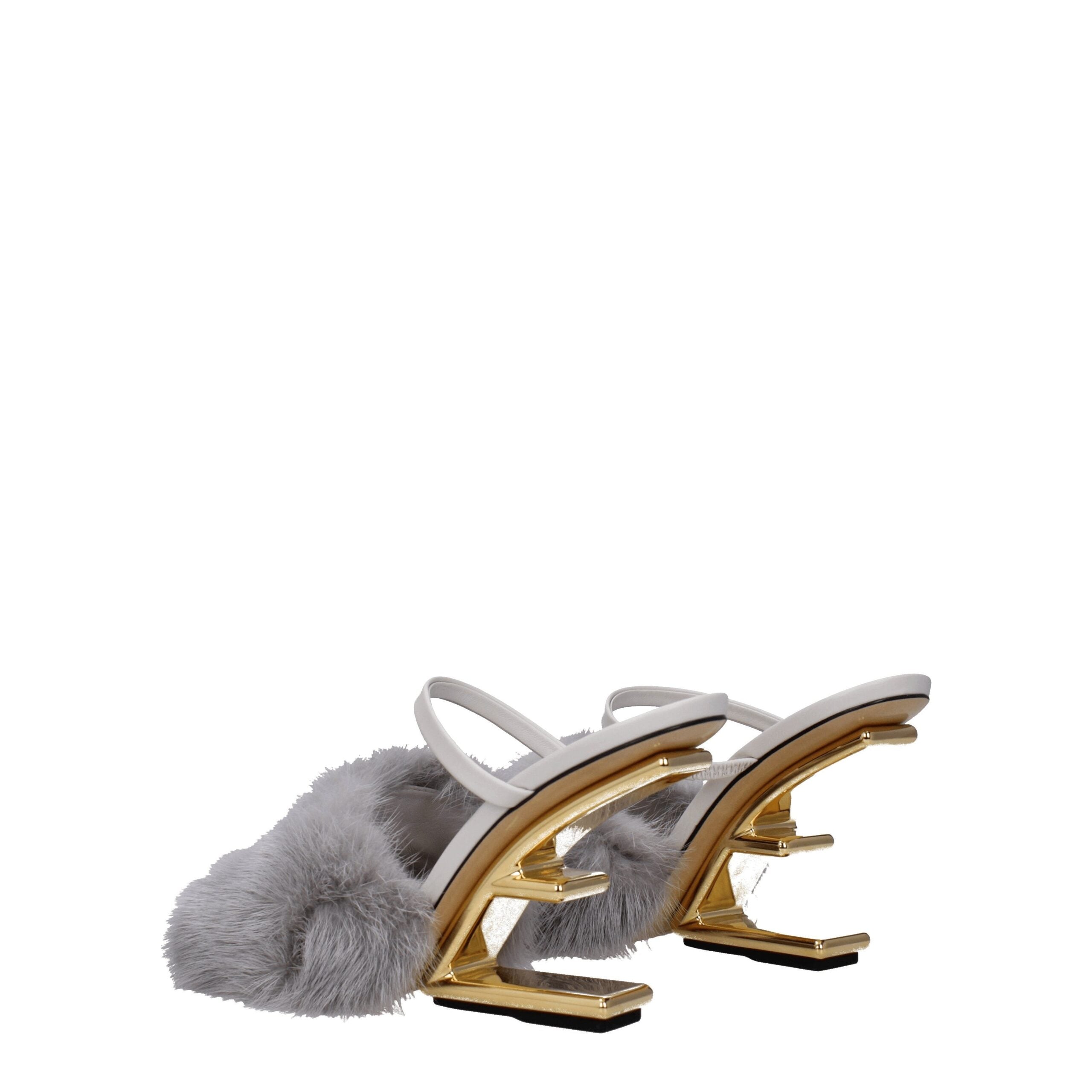 Graue Leder-Mink-Sandalen mit seitlichem Logo