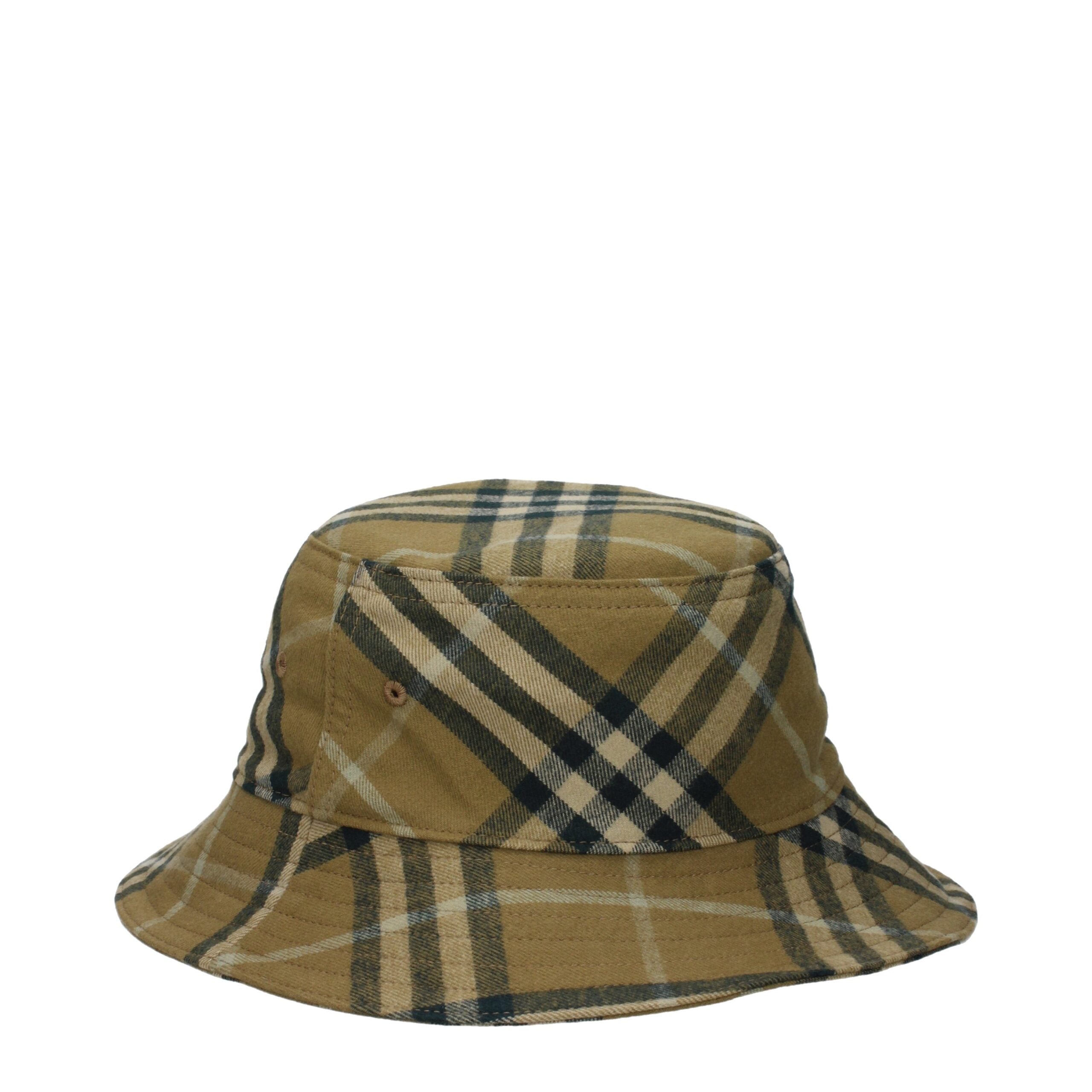 Green Cotton Bucket Hat with Check Print by Burberry