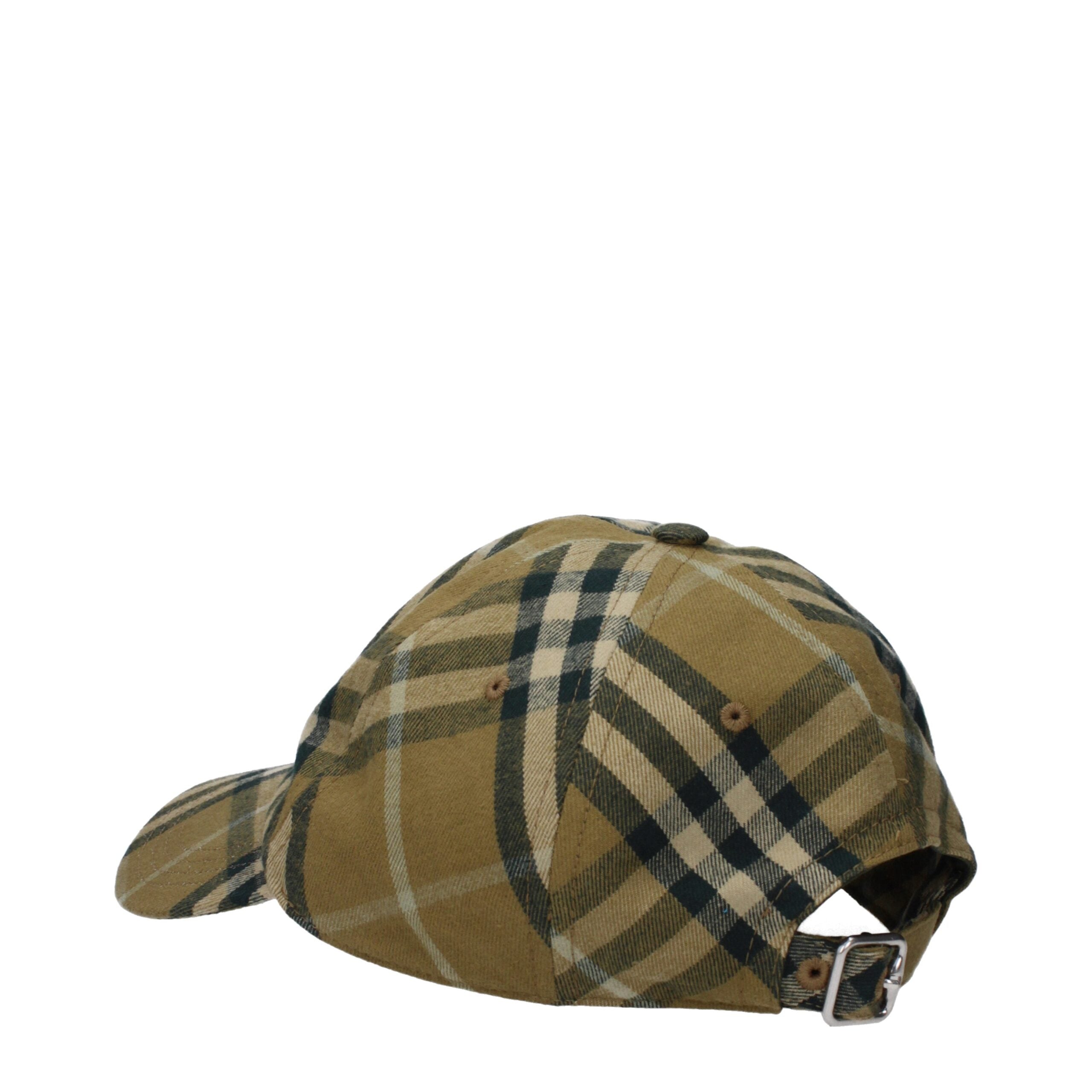 Green Cotton Baseball Cap with Check Print by Burberry