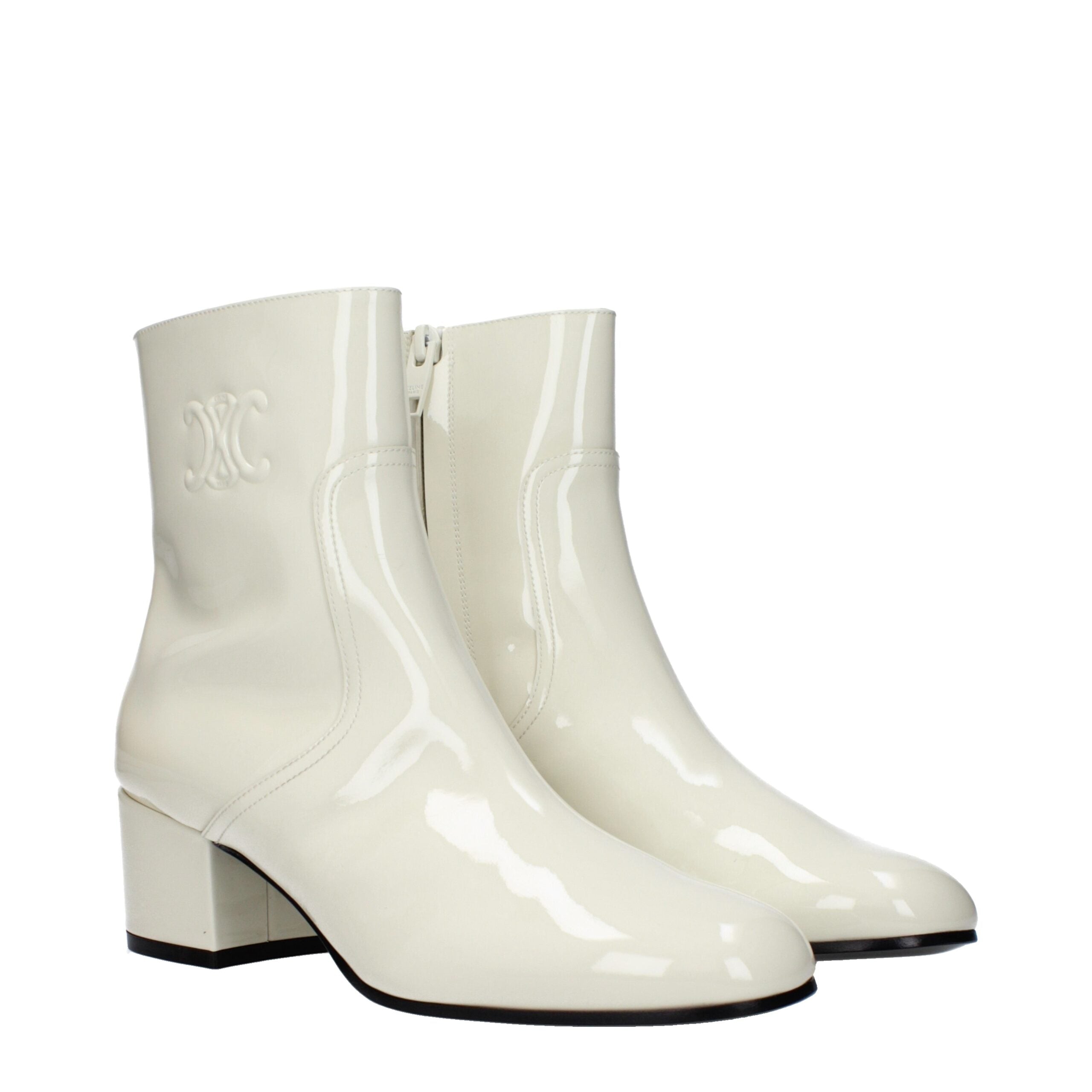 Beige Leder-Stiefeletten mit seitlichem Logo