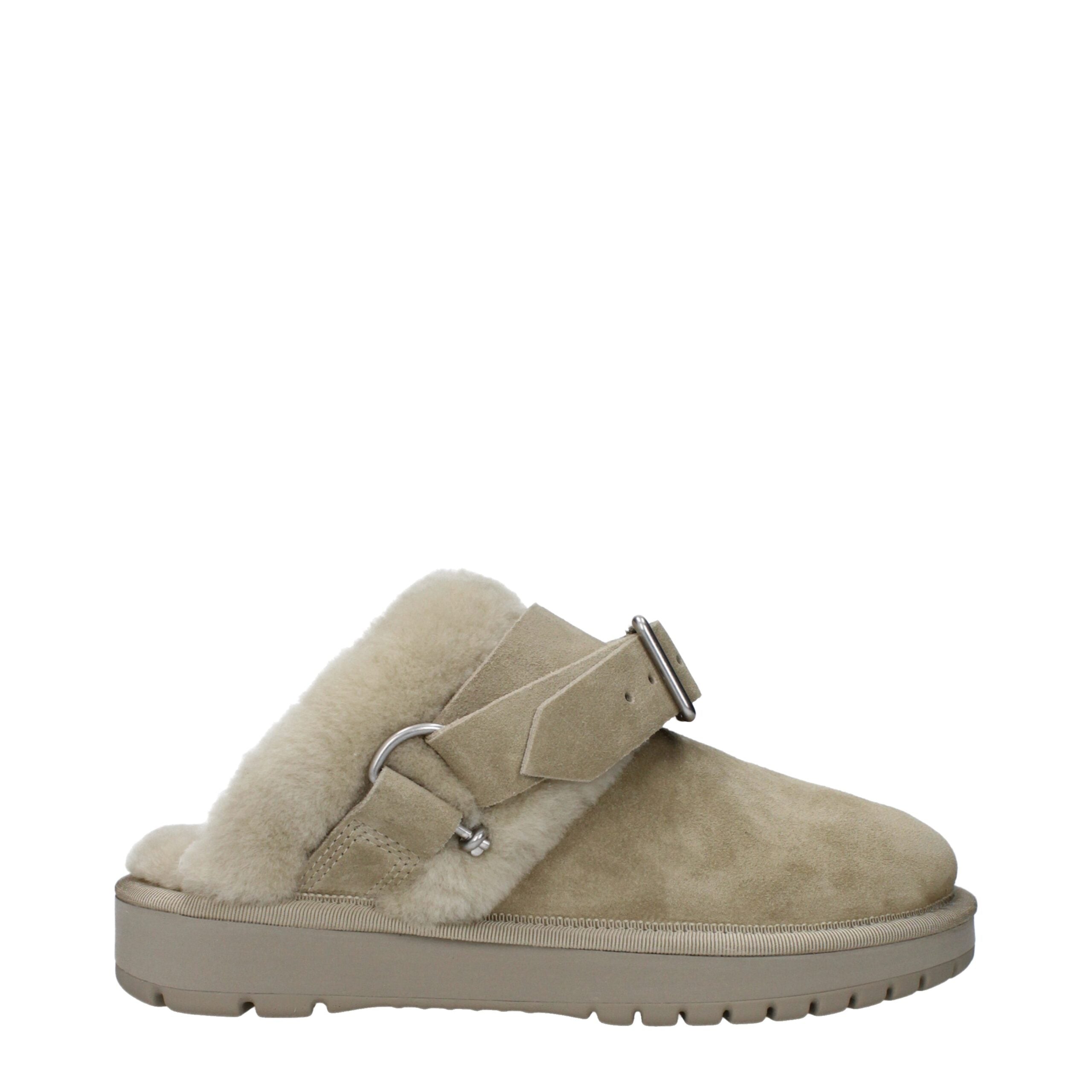 Green Leather Slippers with Fur Detail