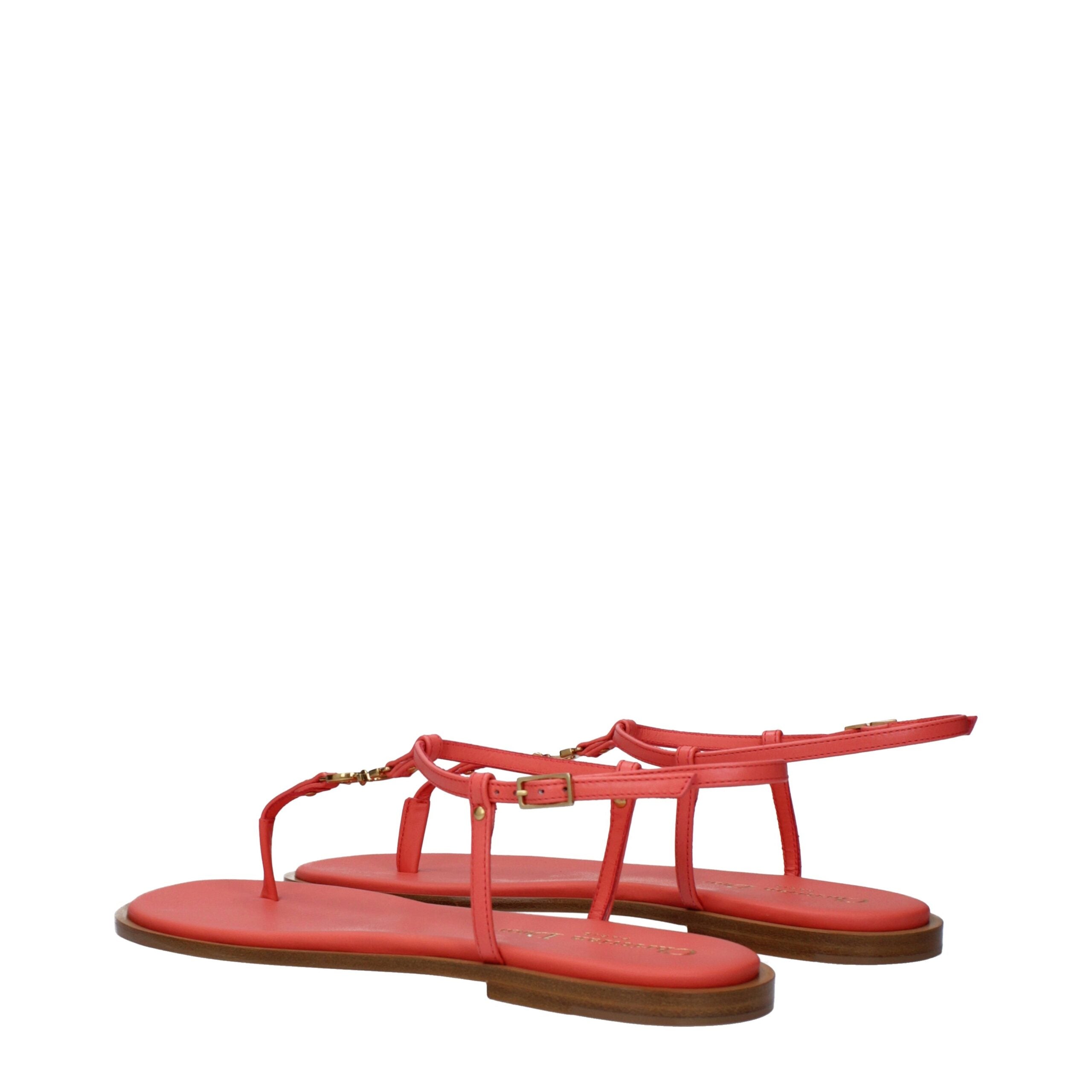 Pink Leather Flip-Flop Sandals with Front Logo