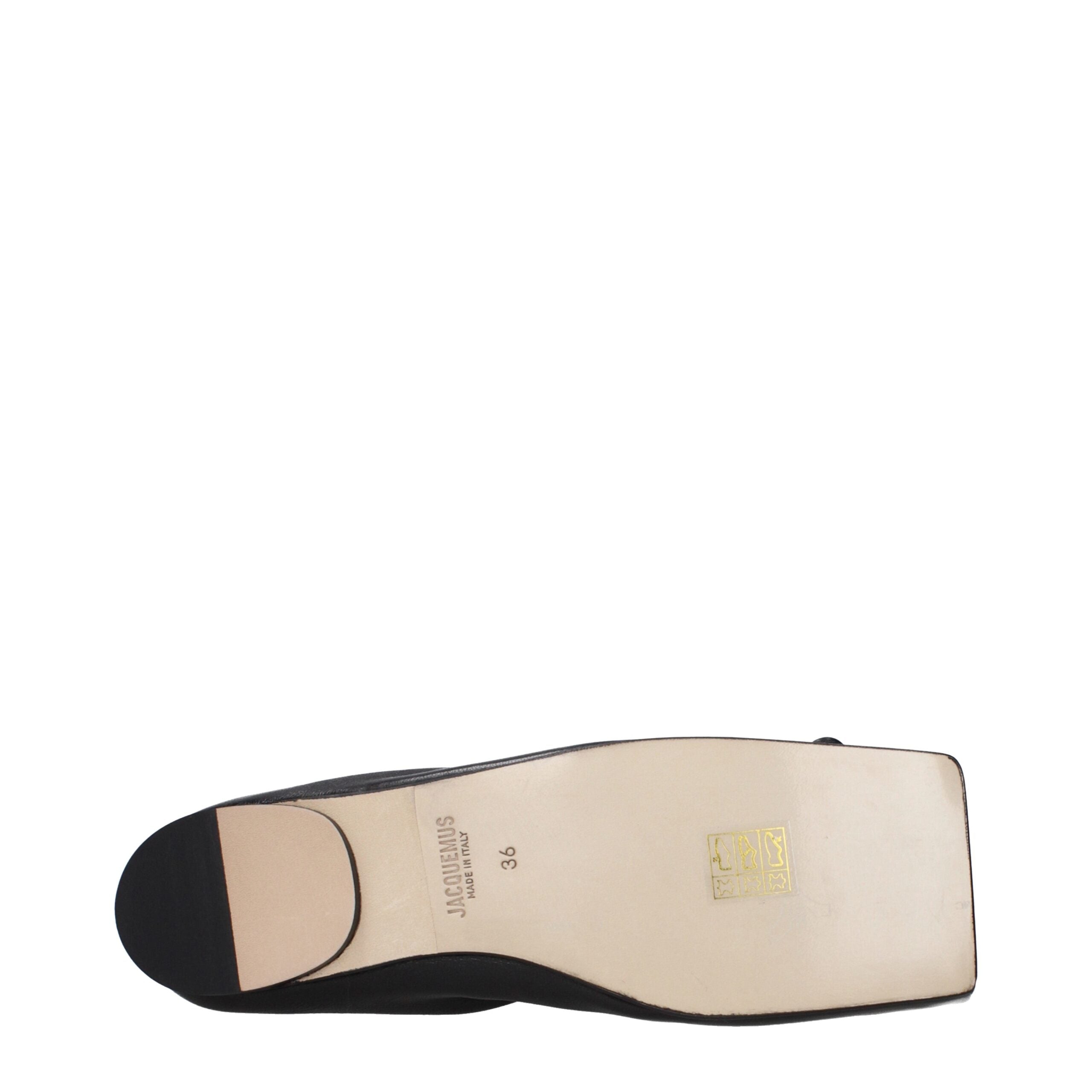 Black Leather Ballet Flats with Front Detail