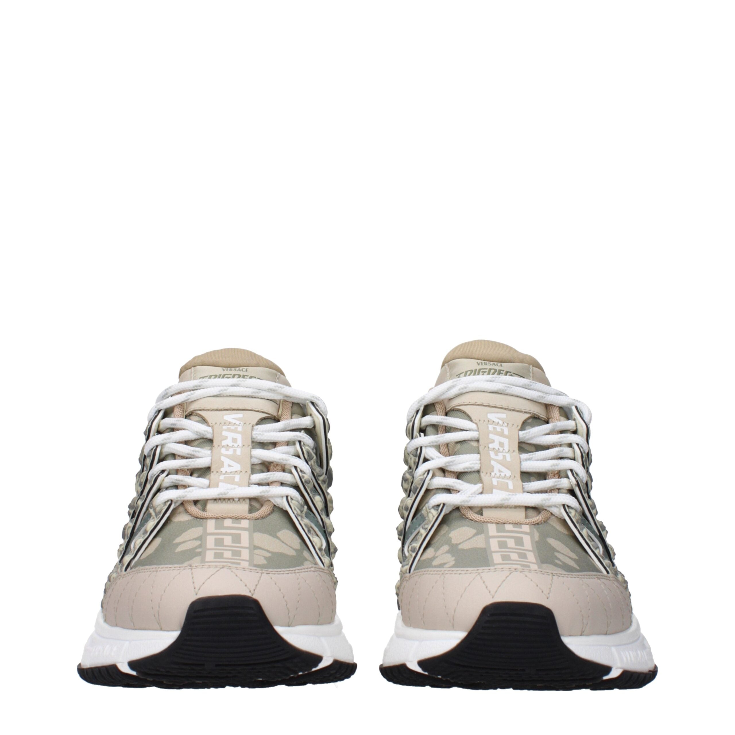 Green Synthetic Low Top Sneakers with Logo by Versace