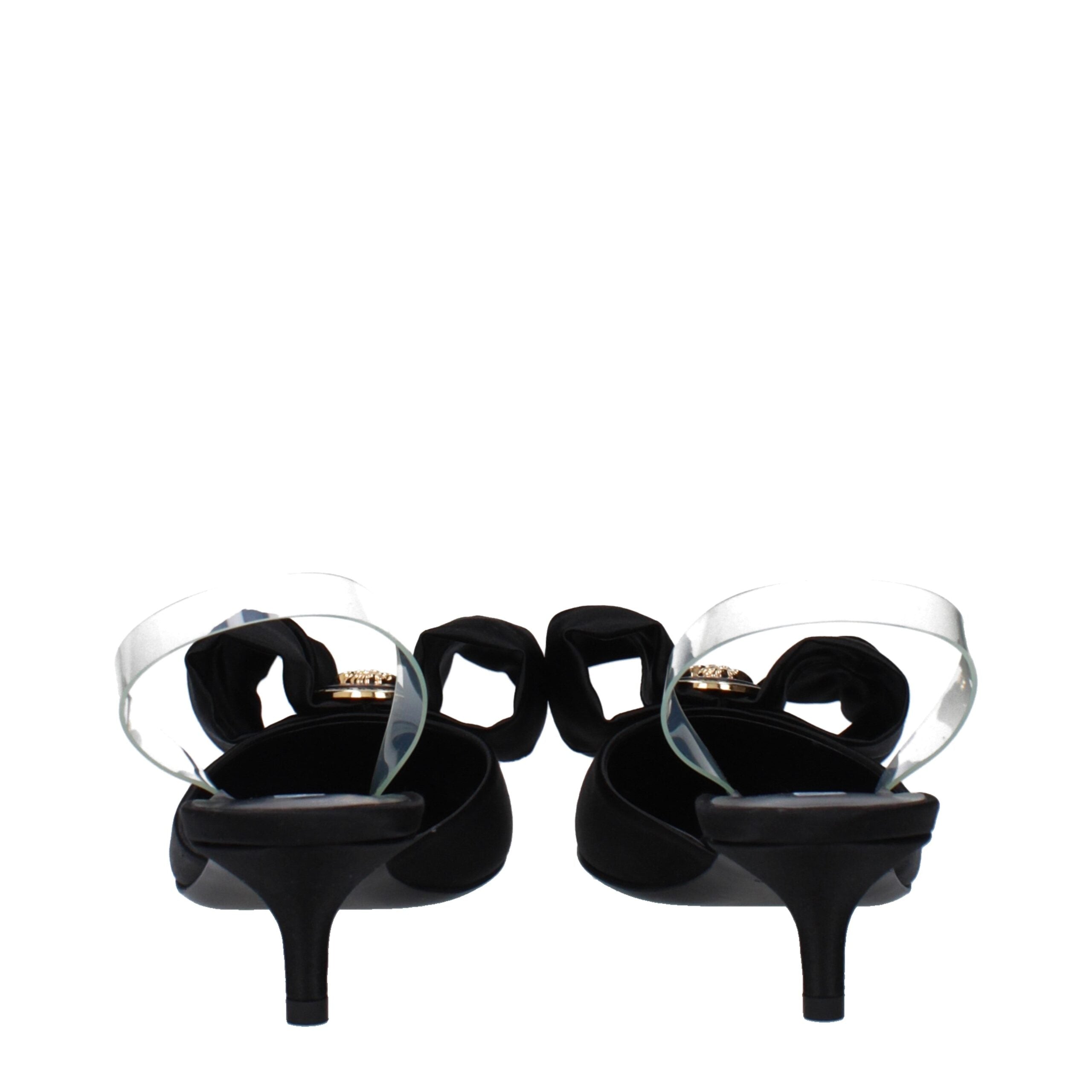 Schwarze flache Sandalen aus Satiniertem Leder mit Ledersohle