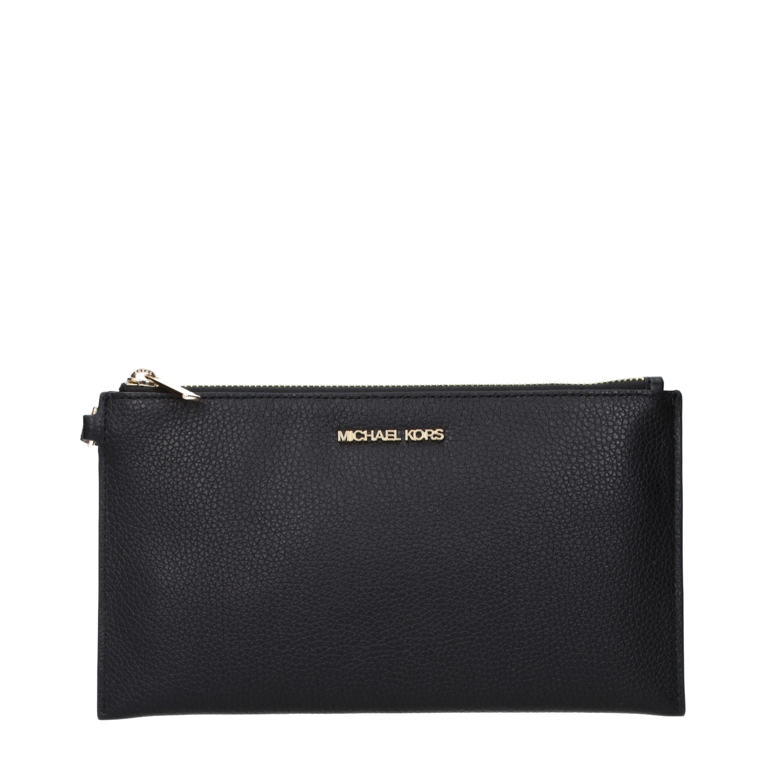 Black Leather Clutch Bag with Front Logo by Michael Kors