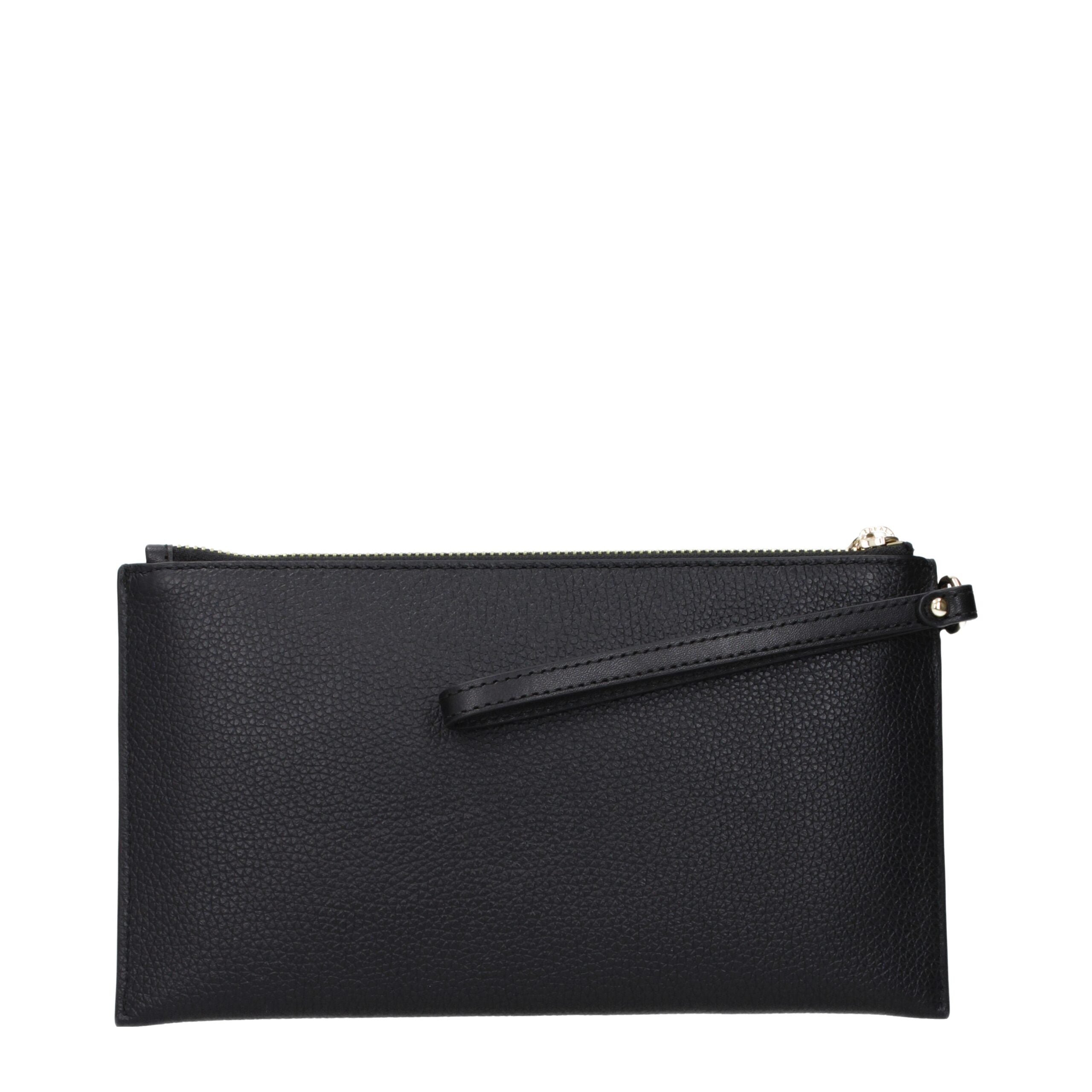 Black Leather Clutch Bag with Front Logo by Michael Kors