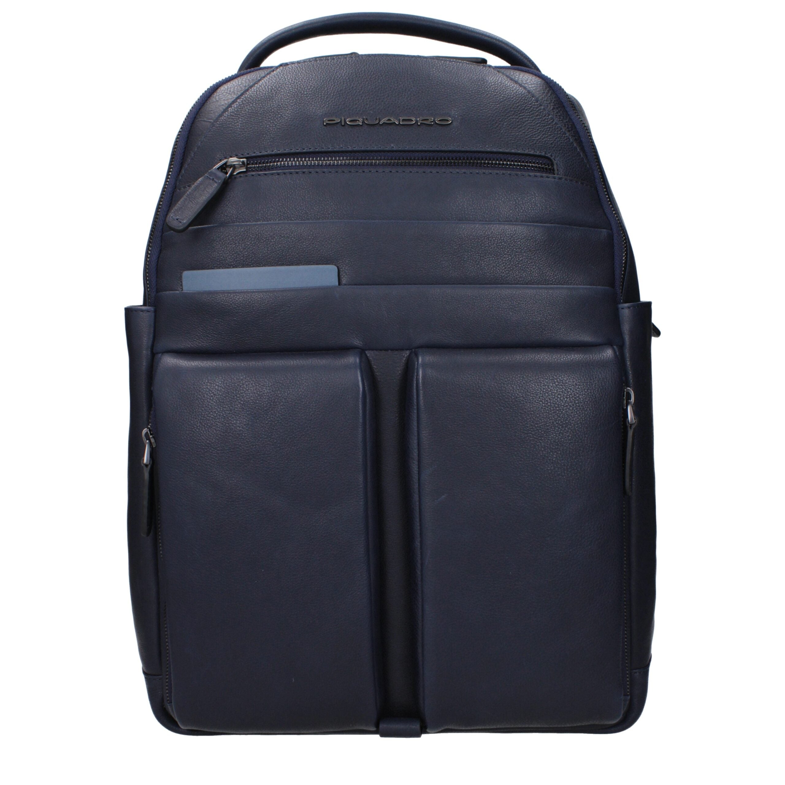 Blauer Lederrucksack mit verstellbaren Trägern von Piquadro