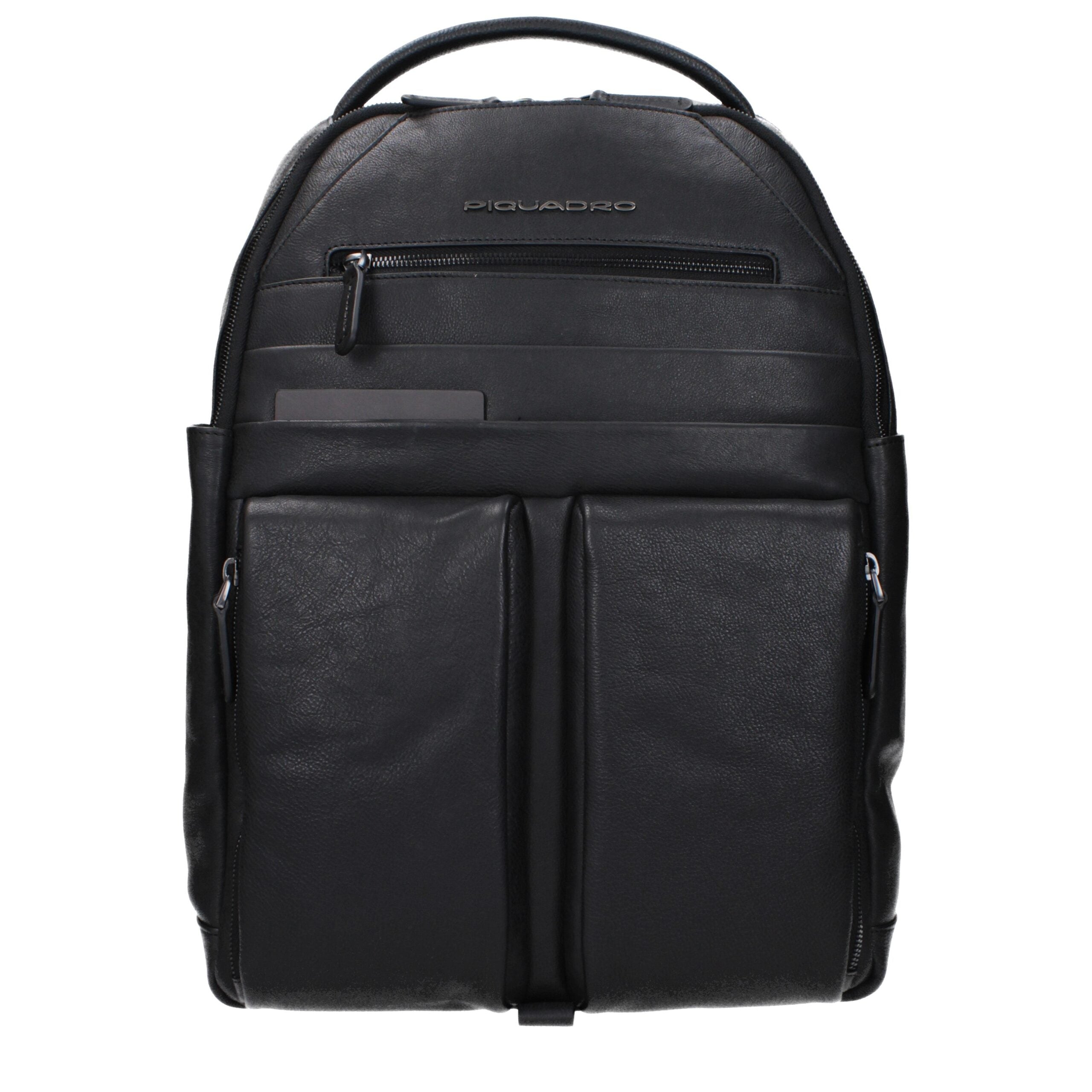 Schwarzer Lederrucksack mit verstellbaren Riemen von Piquadro