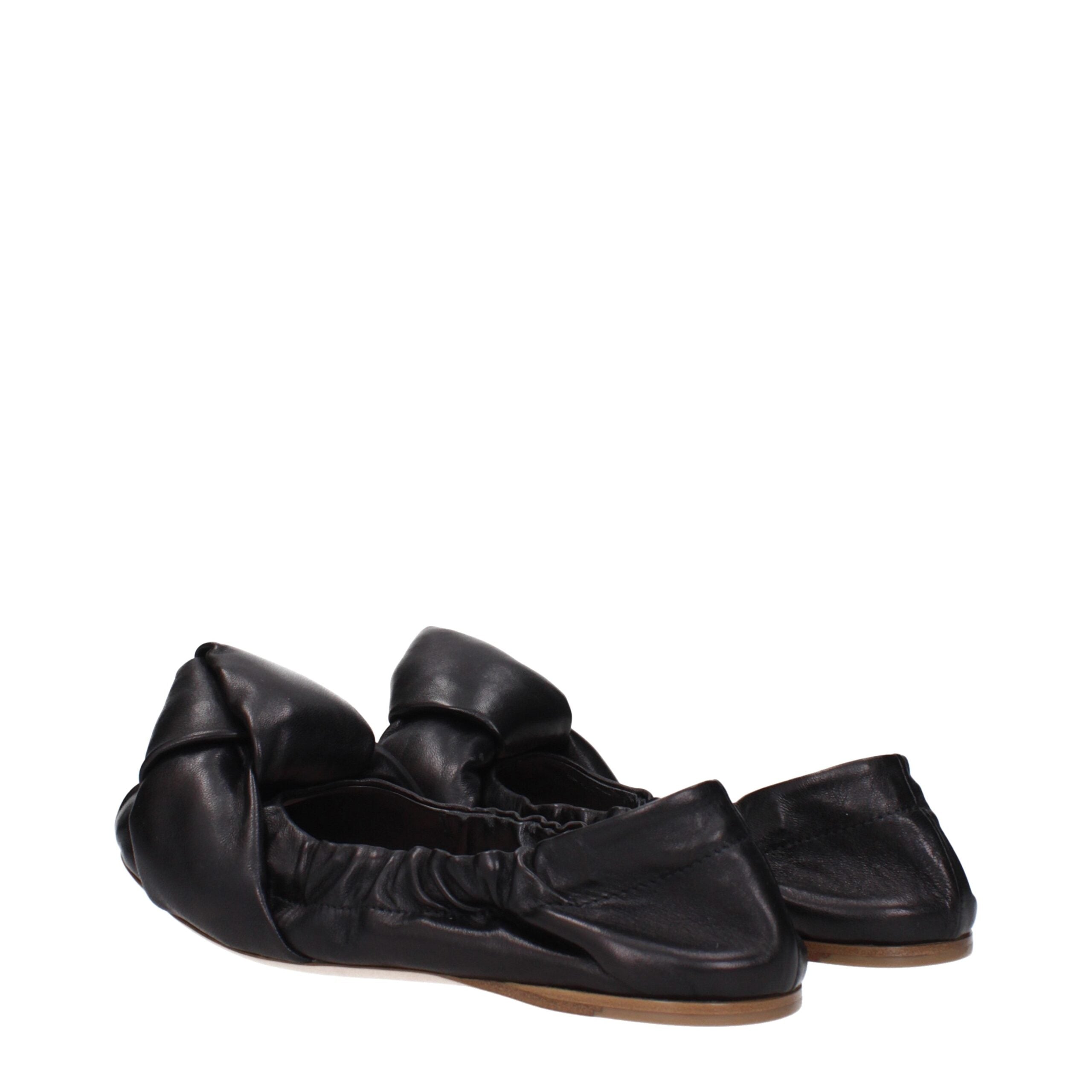 Black Leather Ballet Flats with Front Detail