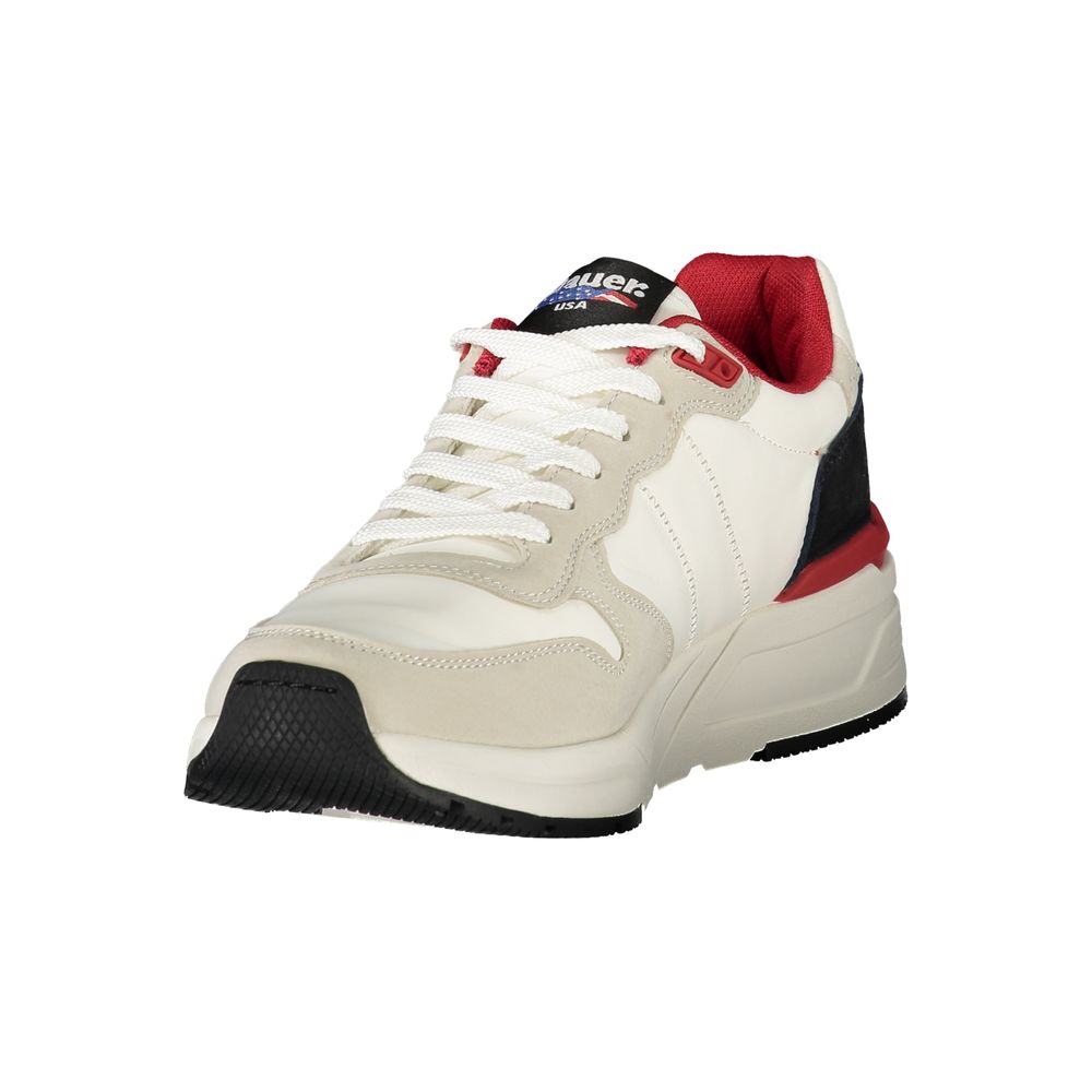 White Synthetic Men's Sneaker with Red Accent