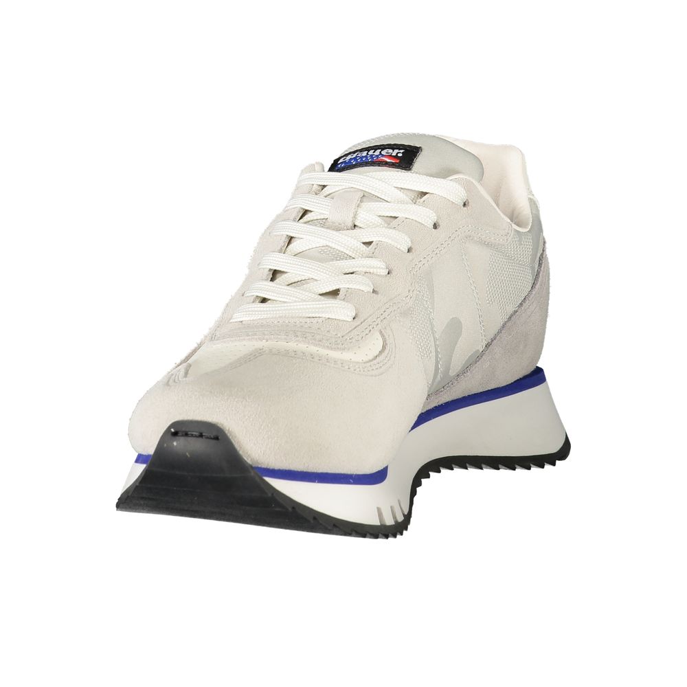 Gray Leather Sneaker with Logo Details