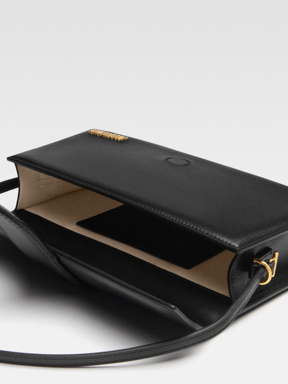 Black Leather Le Bambino Long Bag with Gold Hardware