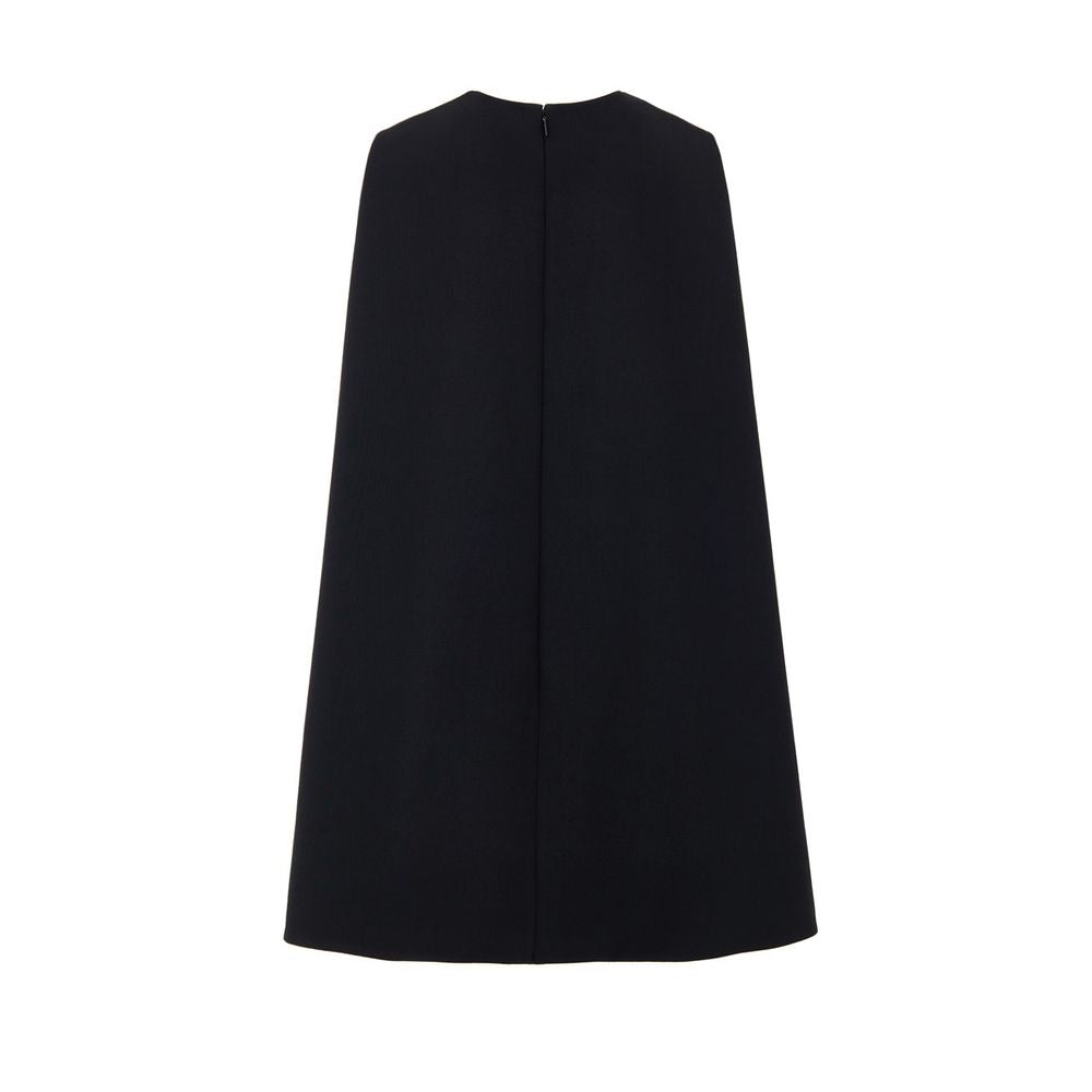 Schwarzes ärmelloses Glockenkleid aus Wolle mit Taschen