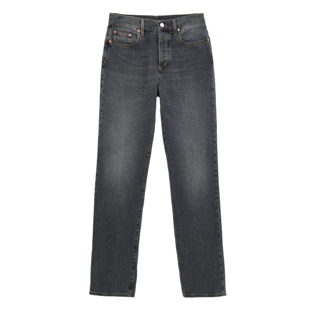 Gray Cotton Gucci Regular Fit Jeans with Crystal Logo