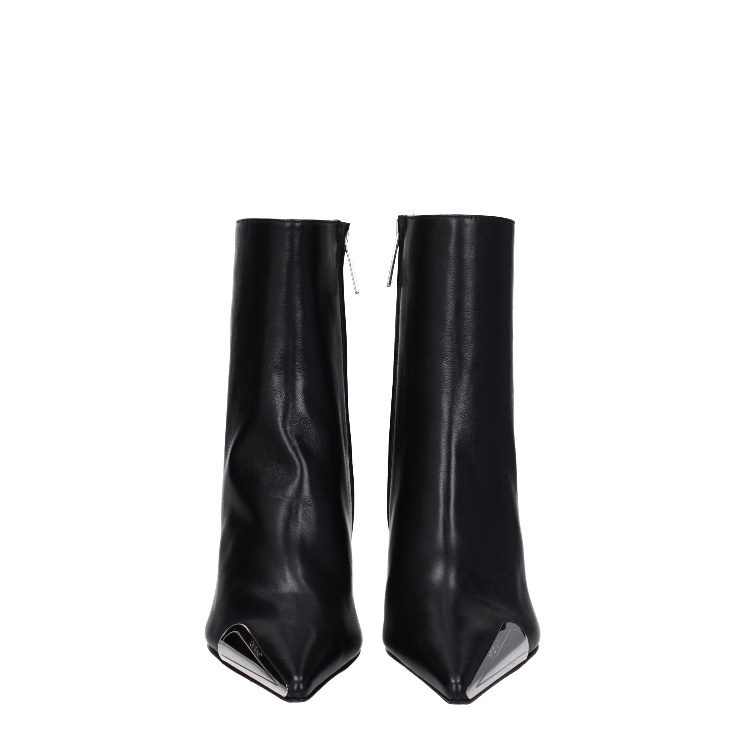 Black Leather Ankle Boots with Silver Logo Detail