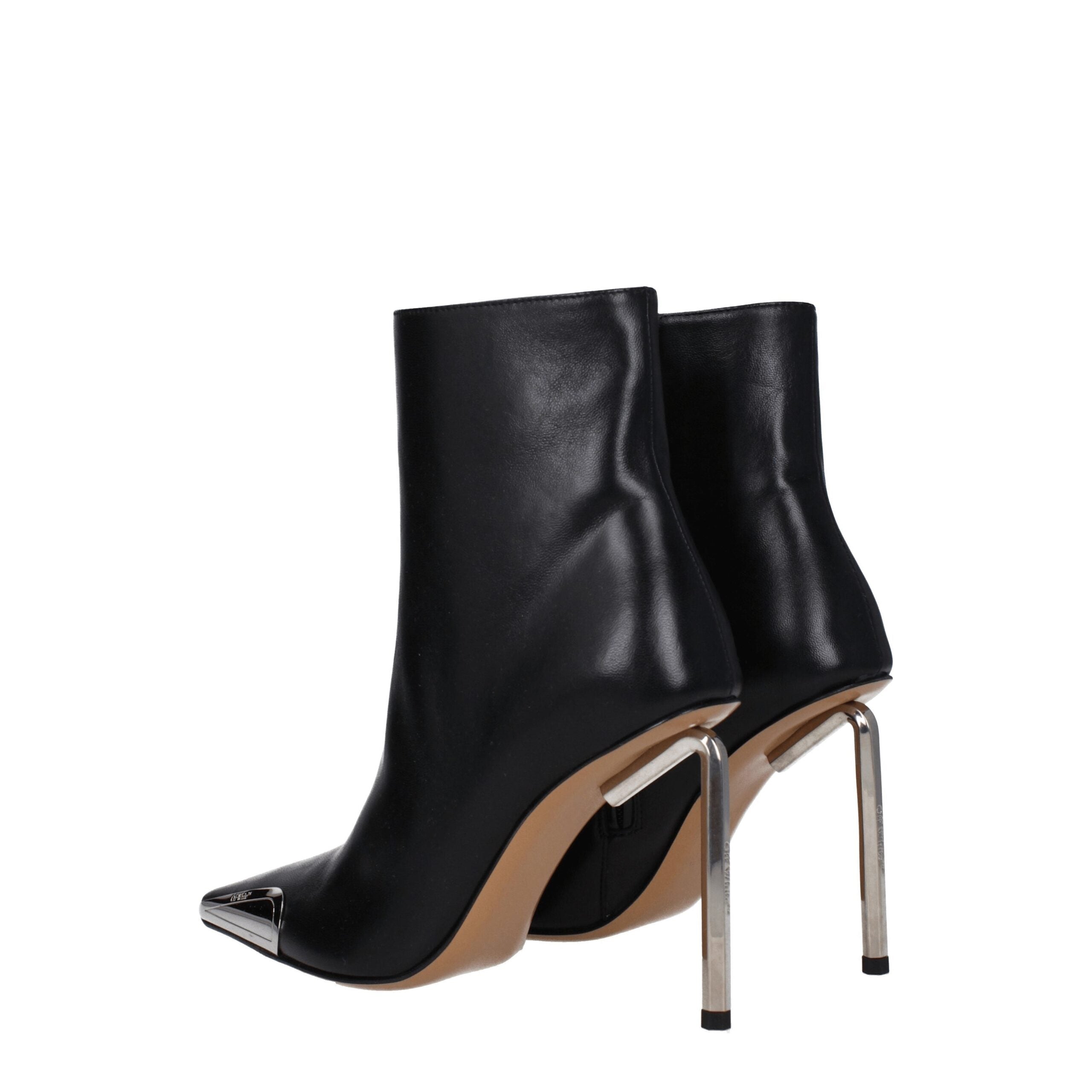 Black Leather Ankle Boots with Silver Logo Detail