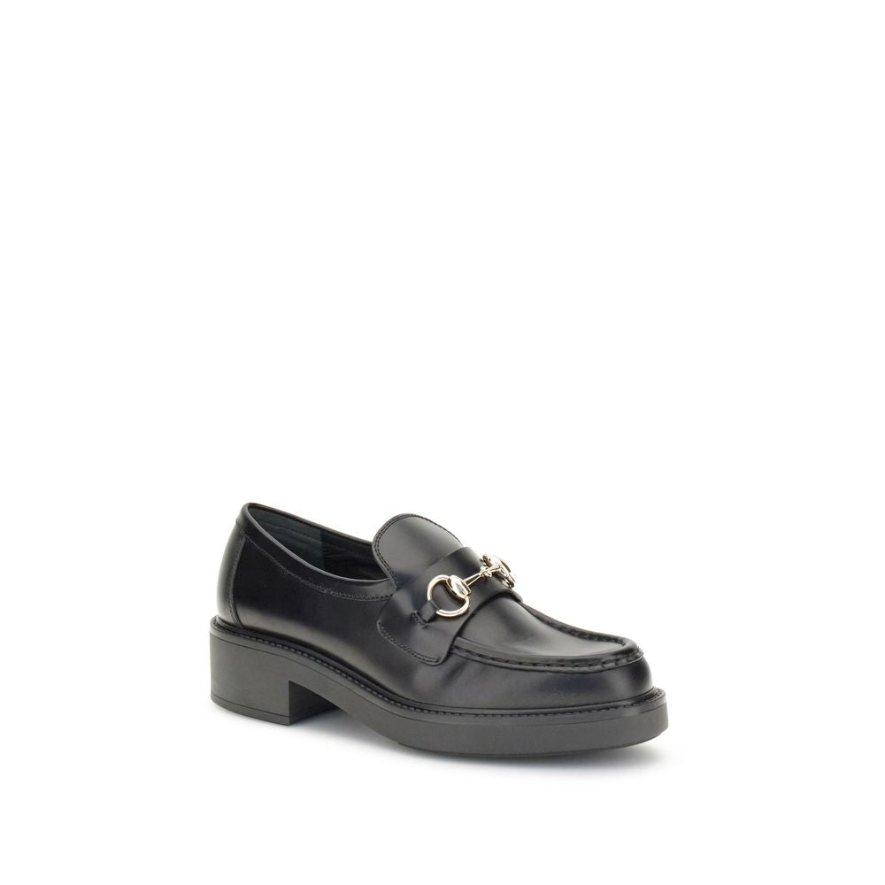 Schwarze Slip-On Loafer aus Leder mit Horsebit-Detail