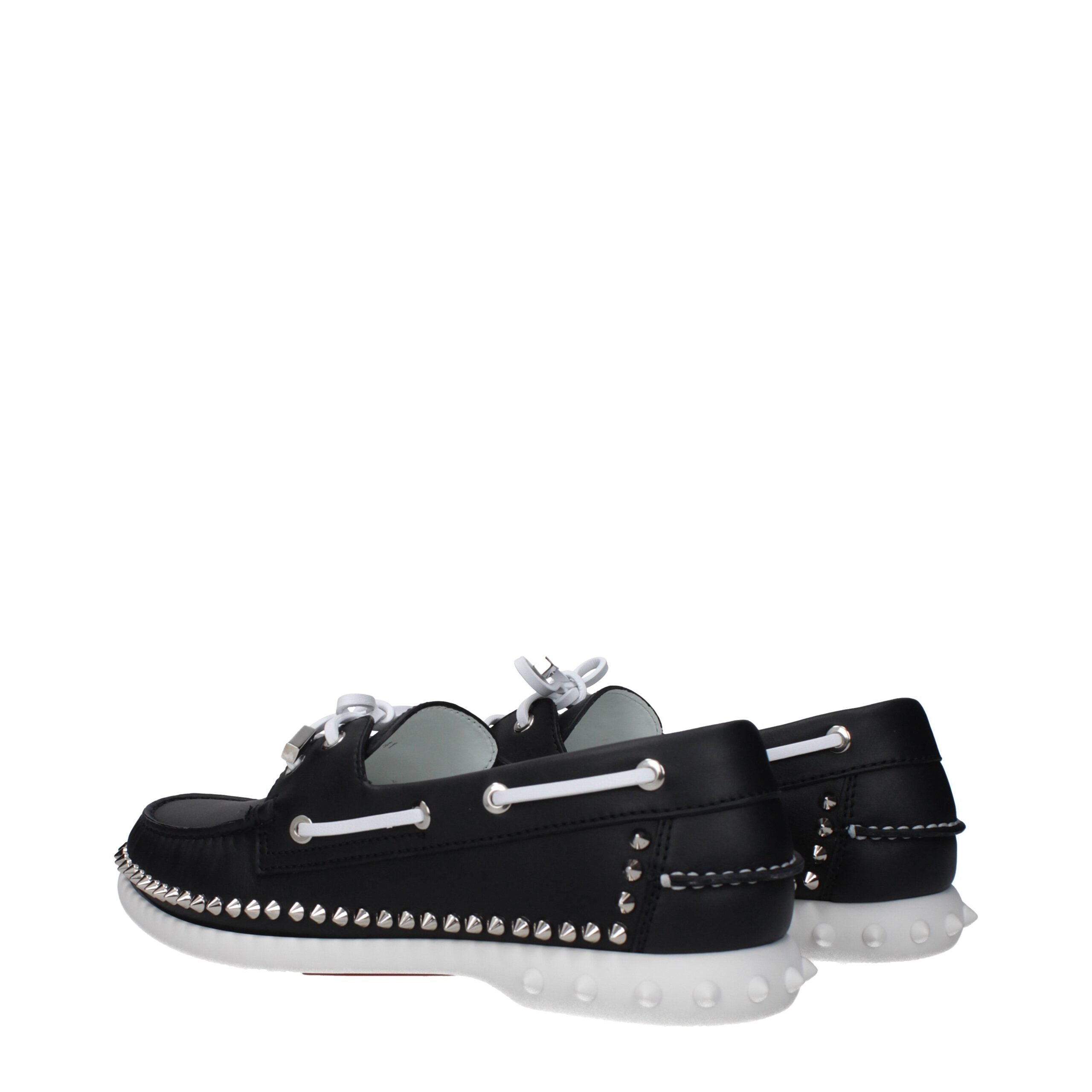 Black Leather Loafers with Studs Slip-On