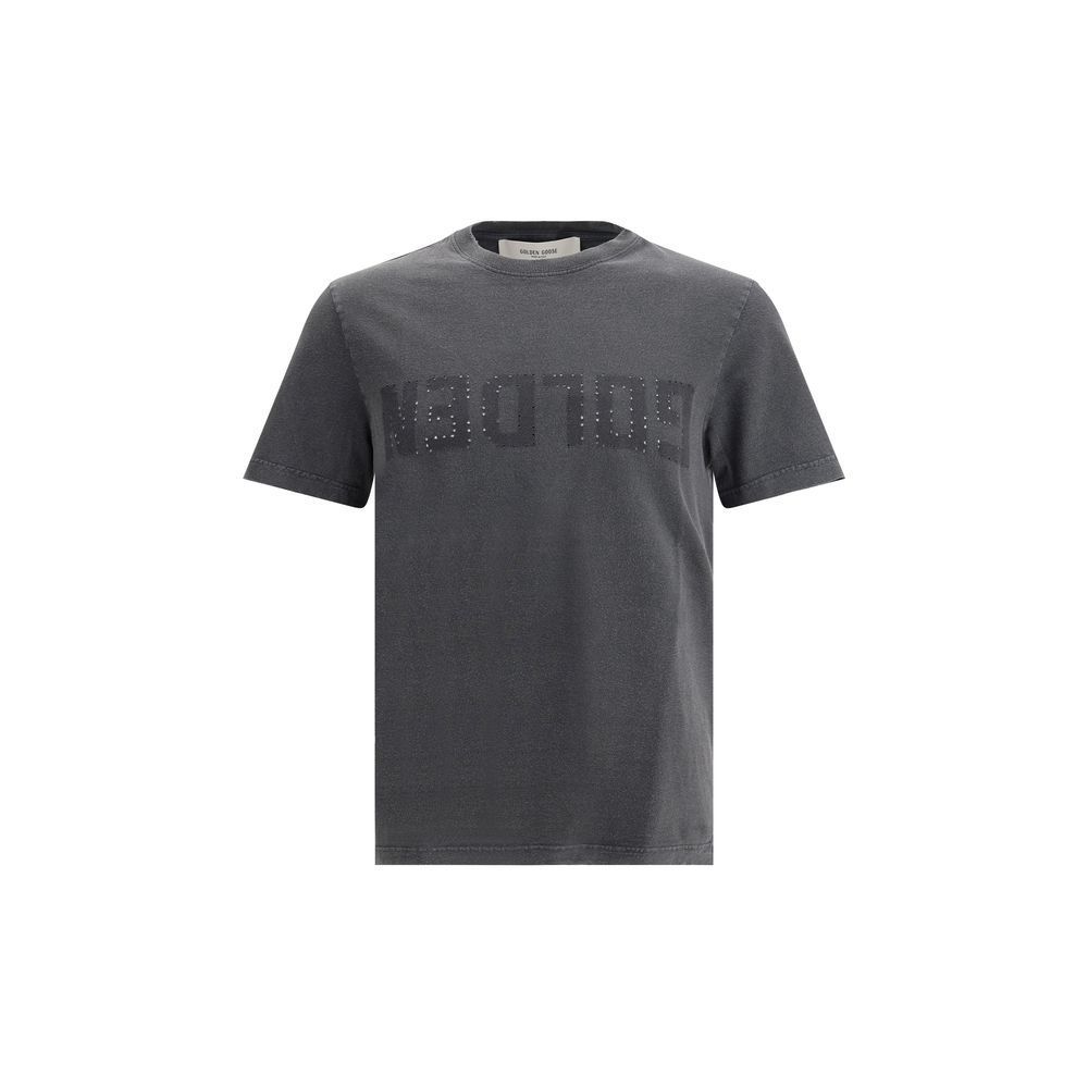 Gray Cotton T-Shirt with Embroidered Patch by Golden Goose