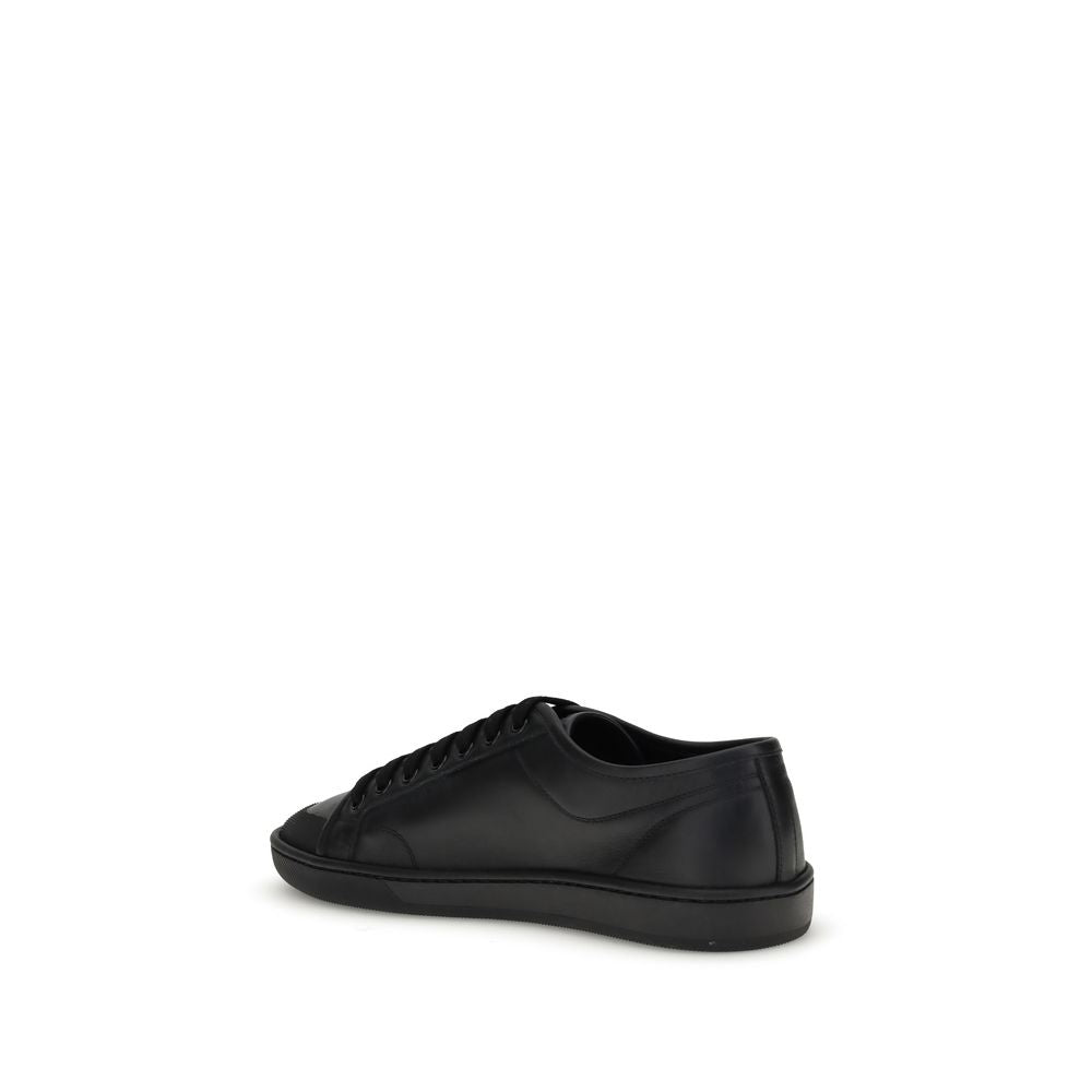 Schwarze Leder-Sneaker mit goldfarbenem Saint Laurent Schriftzug
