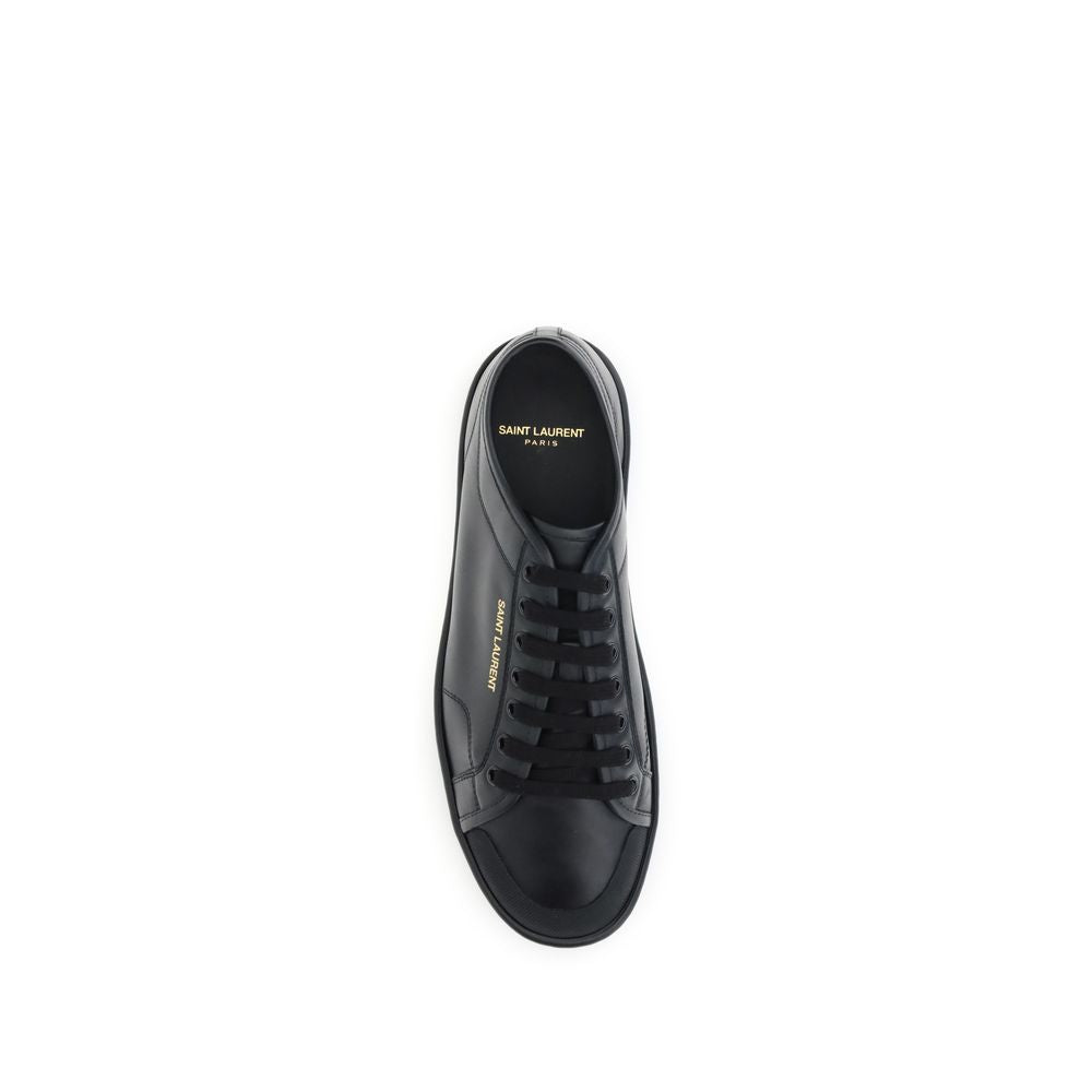 Schwarze Leder-Sneaker mit goldfarbenem Saint Laurent Schriftzug