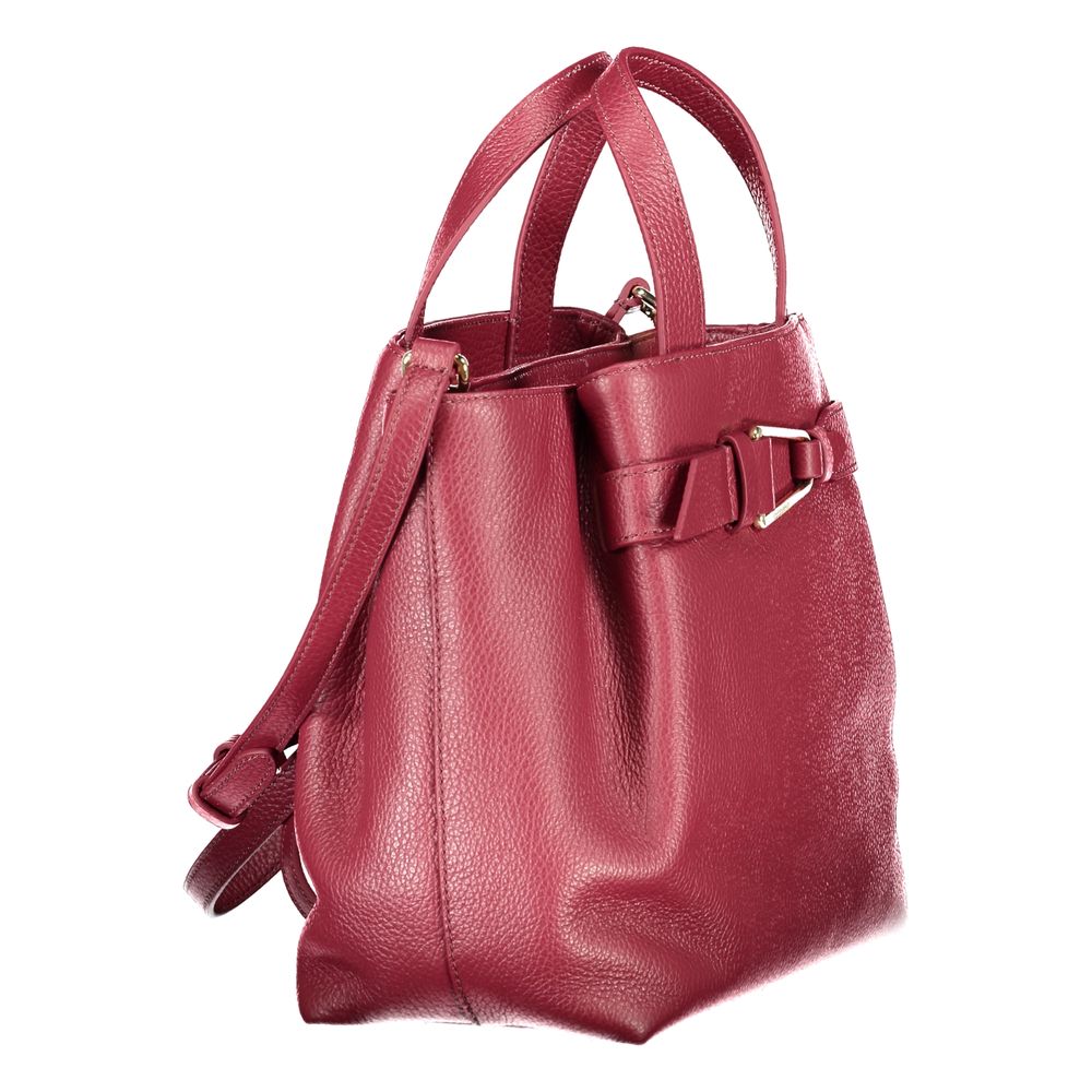 Violet Leather Handbag with Dual Handles and Strap