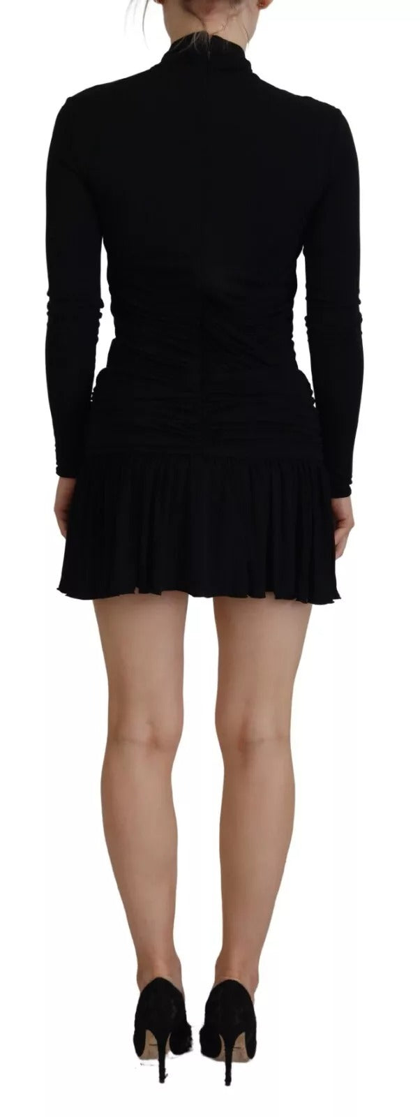 Schwarzes, langärmeliges Minikleid aus Kunstfaser mit Cut-Outs