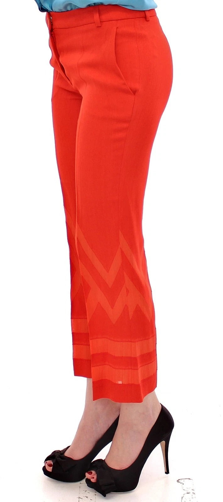 Pantalon rouge court 3/4, pantacourt nude