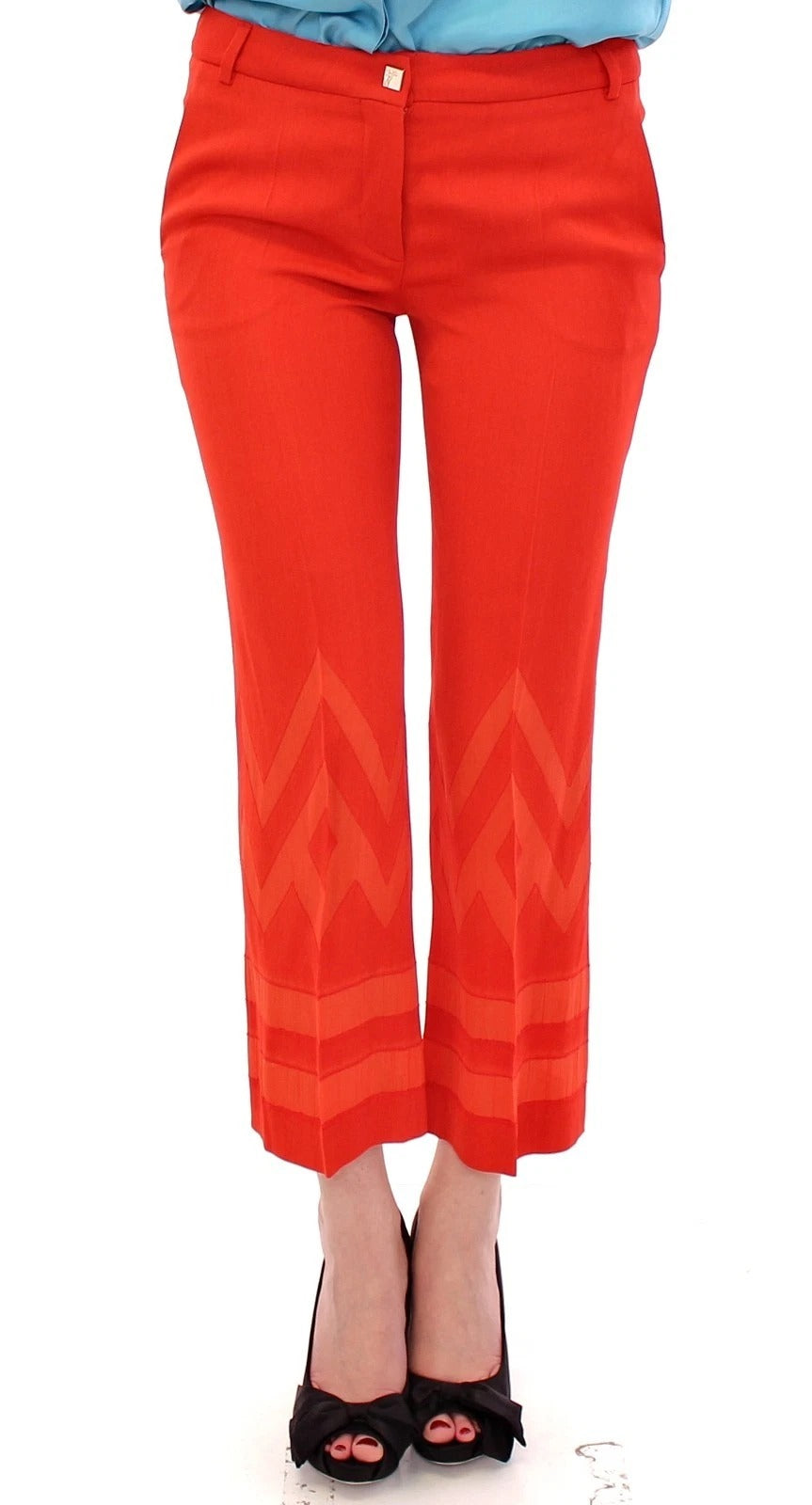 Pantalon rouge court 3/4, pantacourt nude