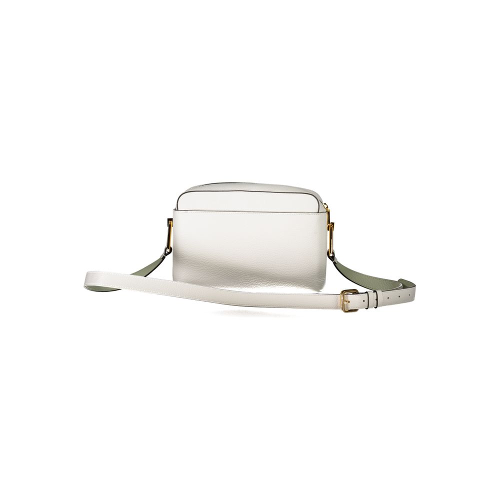 White Leather Shoulder Bag with Adjustable Strap and Pockets