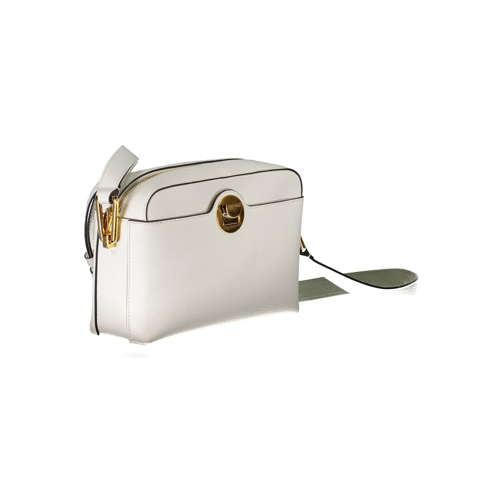 White Leather Shoulder Bag with Adjustable Strap and Pockets