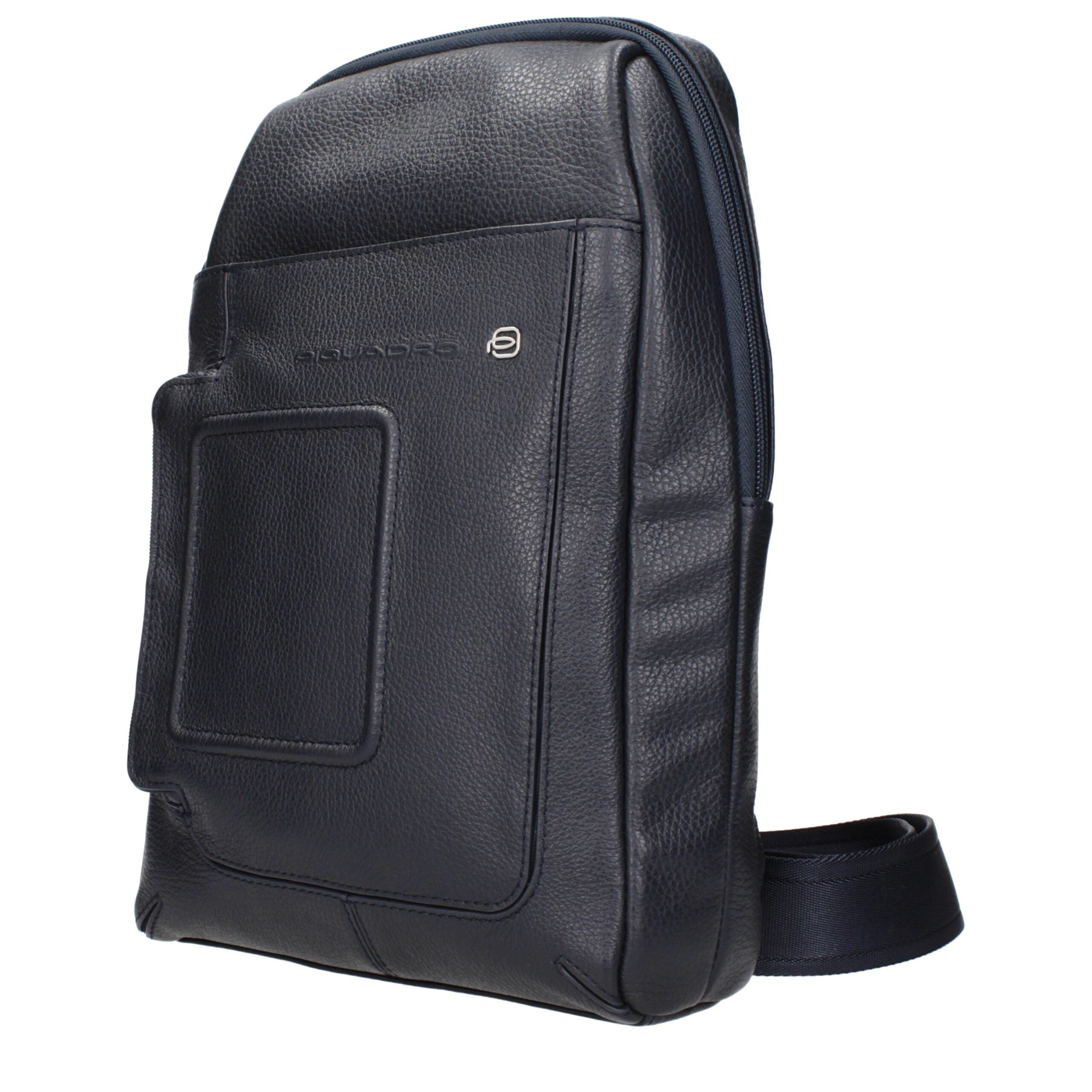 Blaue Leder-Umhängetasche mit verstellbaren Trägern von Piquadro