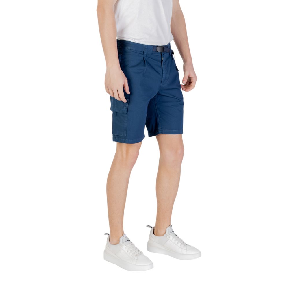 Blue Cotton Bermuda Shorts with Side Pockets