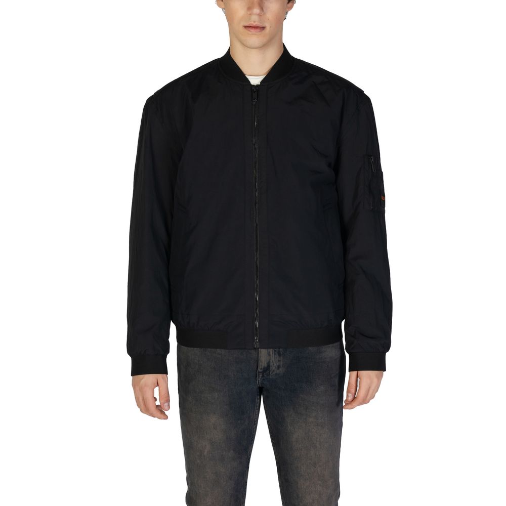 Schwarze Bomberjacke aus Synthetik mit Reißverschluss