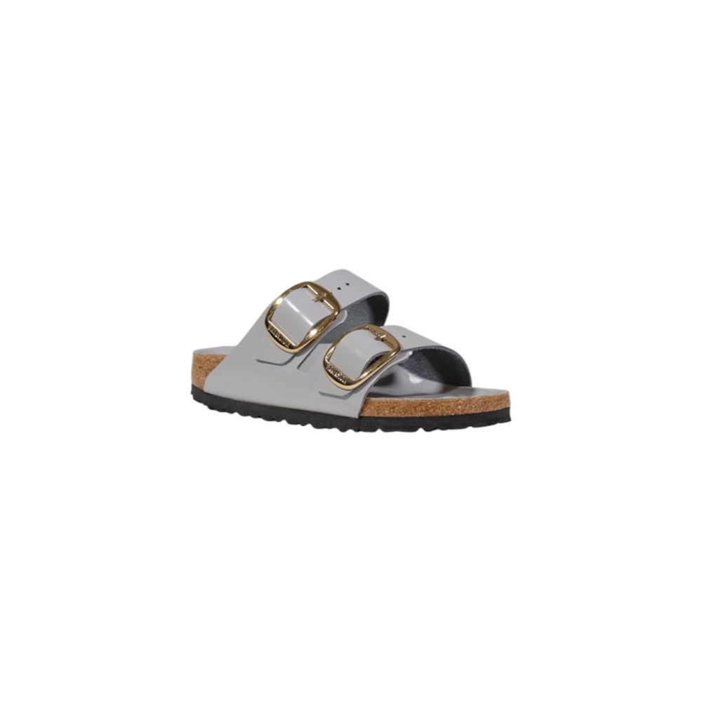 Gray Leather Slippers with Buckle Detail