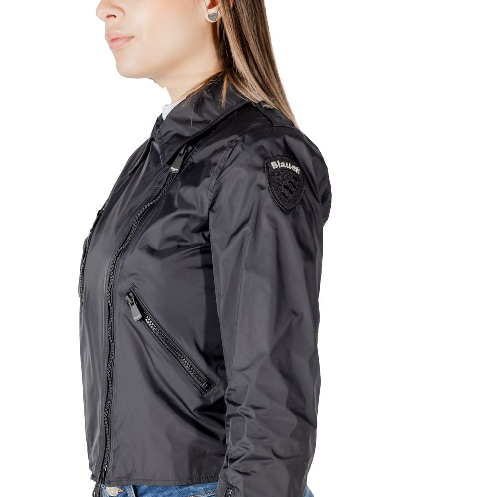 Black Synthetic Zamora Biker Jacket with Zip Closure