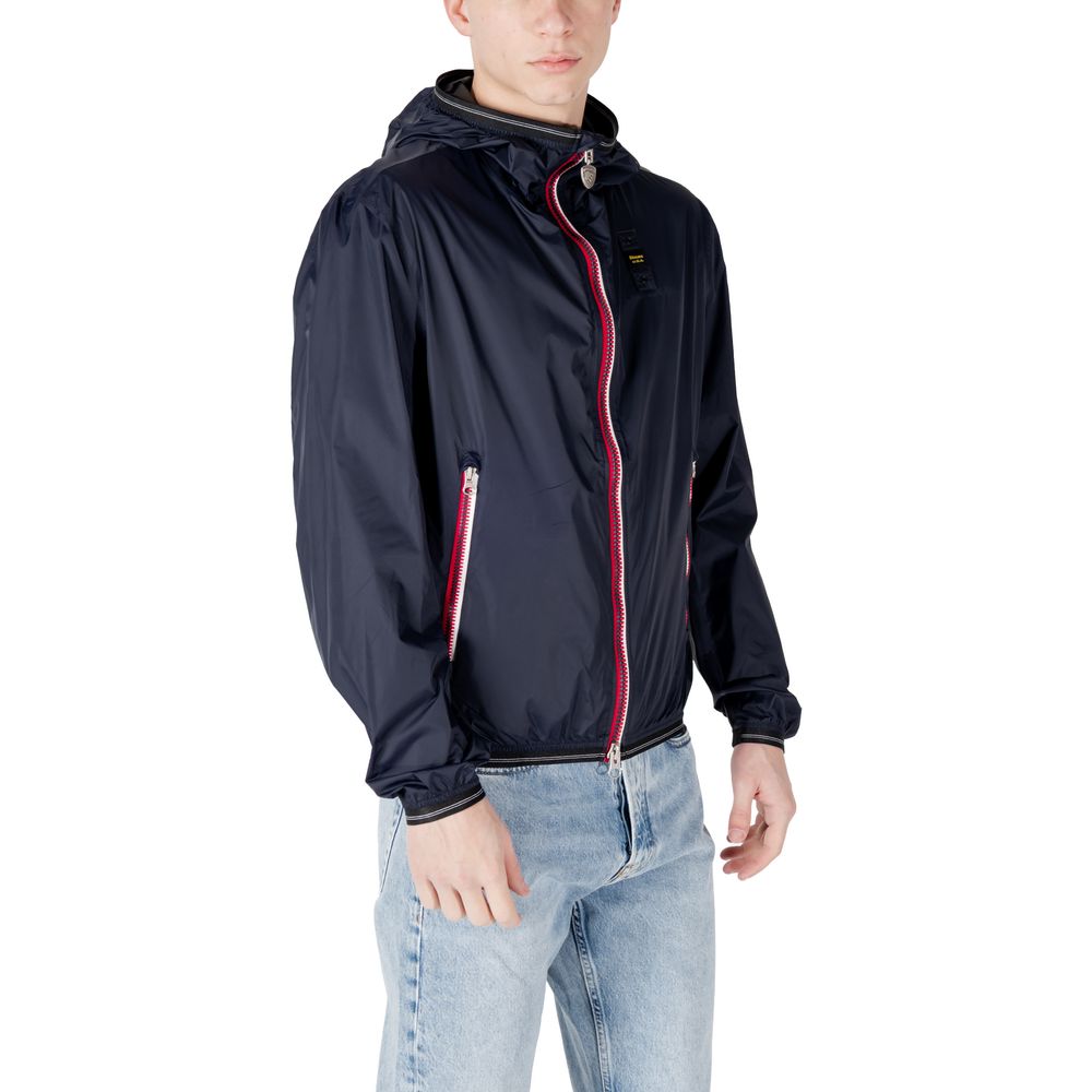 Blaue Kunstfaserjacke mit Reißverschlusstaschen
