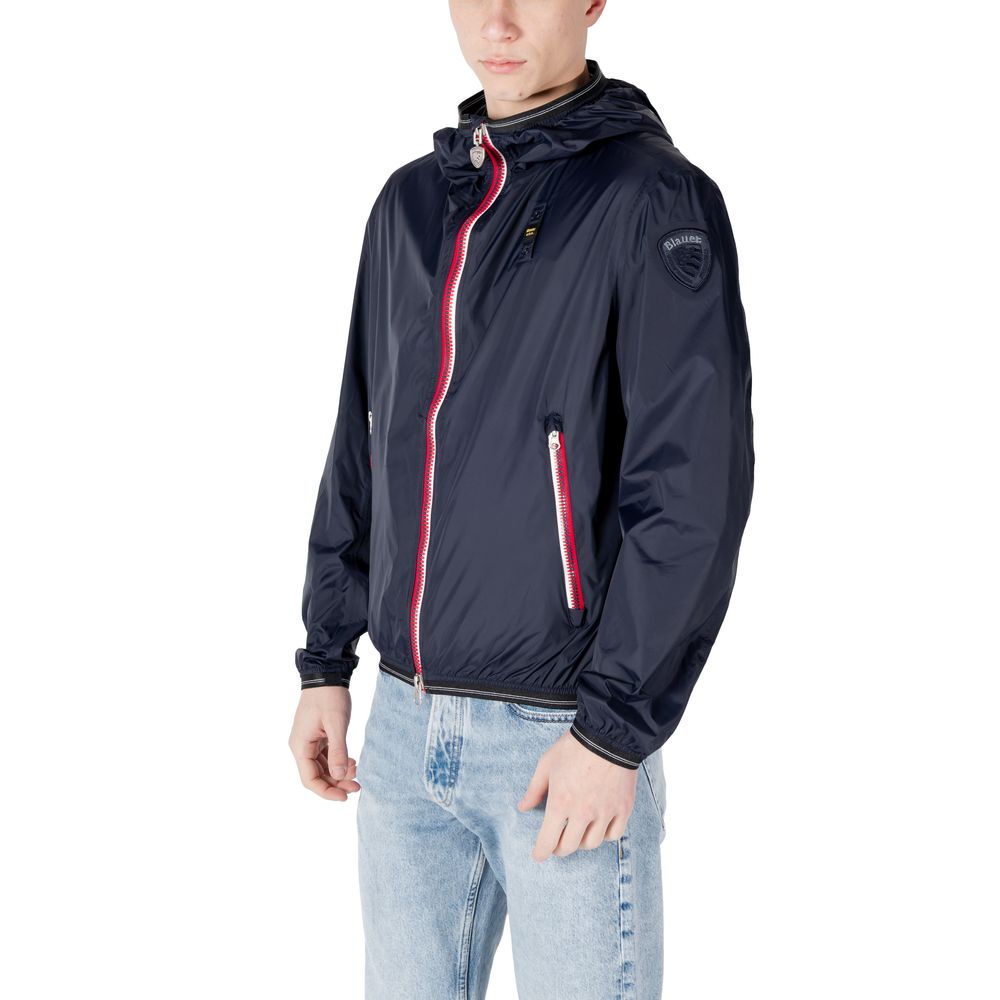 Blaue Kunstfaserjacke mit Reißverschlusstaschen