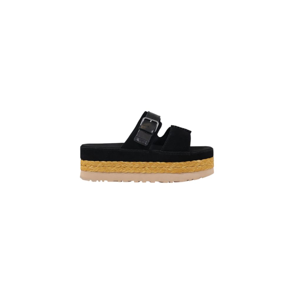 Schwarze Leder-Plateausandalen mit Seilsohle
