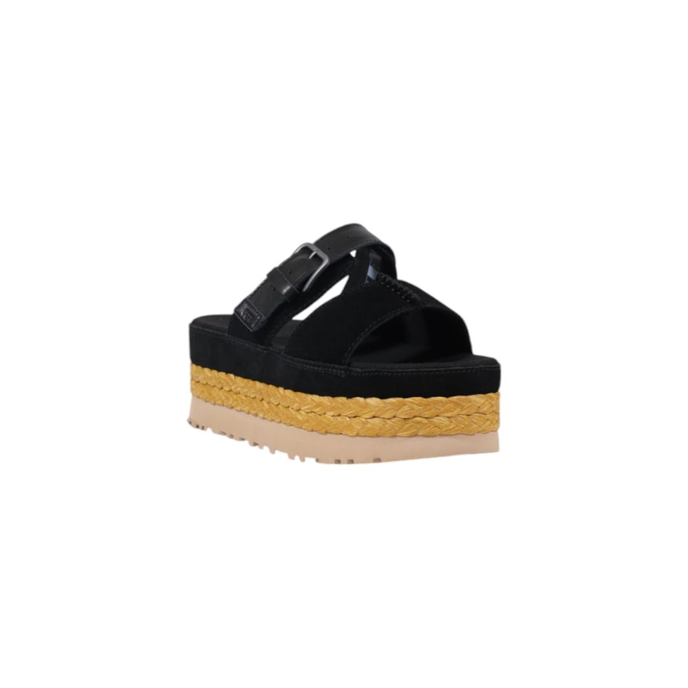 Schwarze Leder-Plateausandalen mit Seilsohle