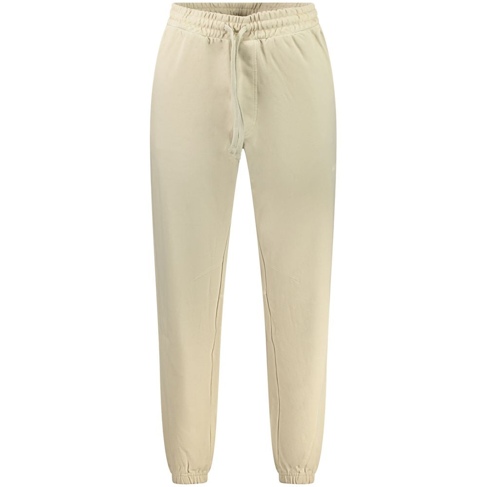 Beige Cotton Men's Sports Trousers with Drawstring Waist