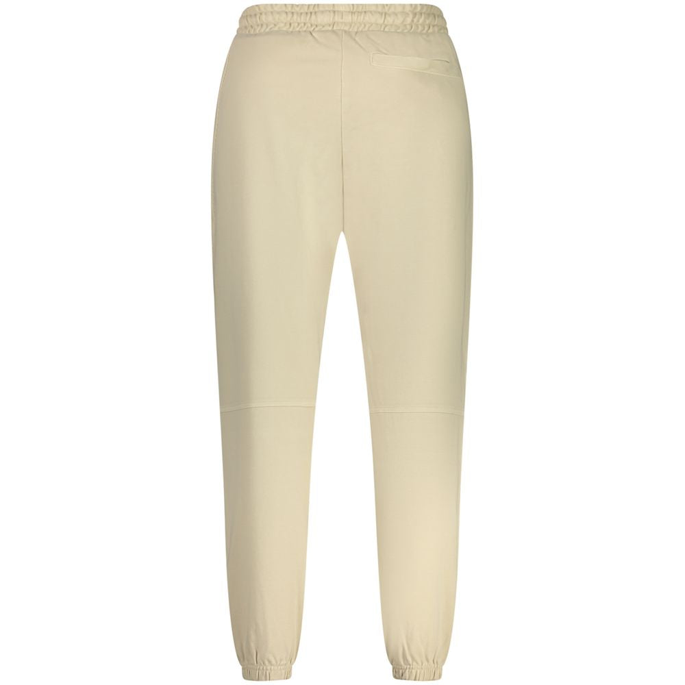 Beige Cotton Men's Sports Trousers with Drawstring Waist