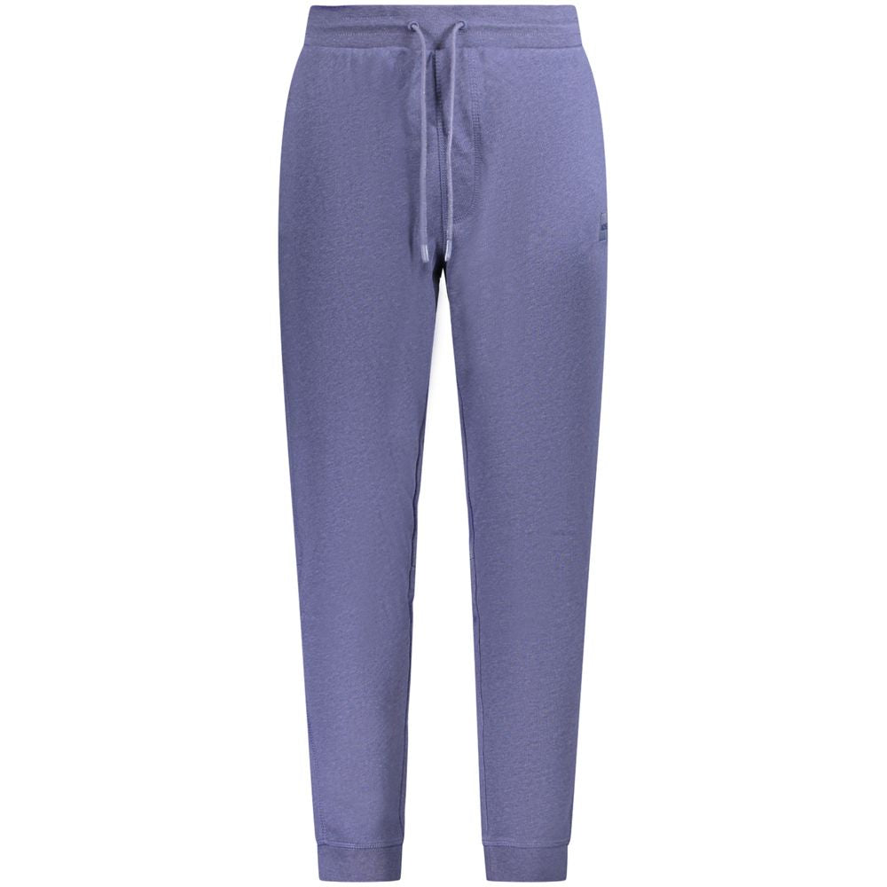 Blue Cotton Track Pants with Elastic Waist and Logo
