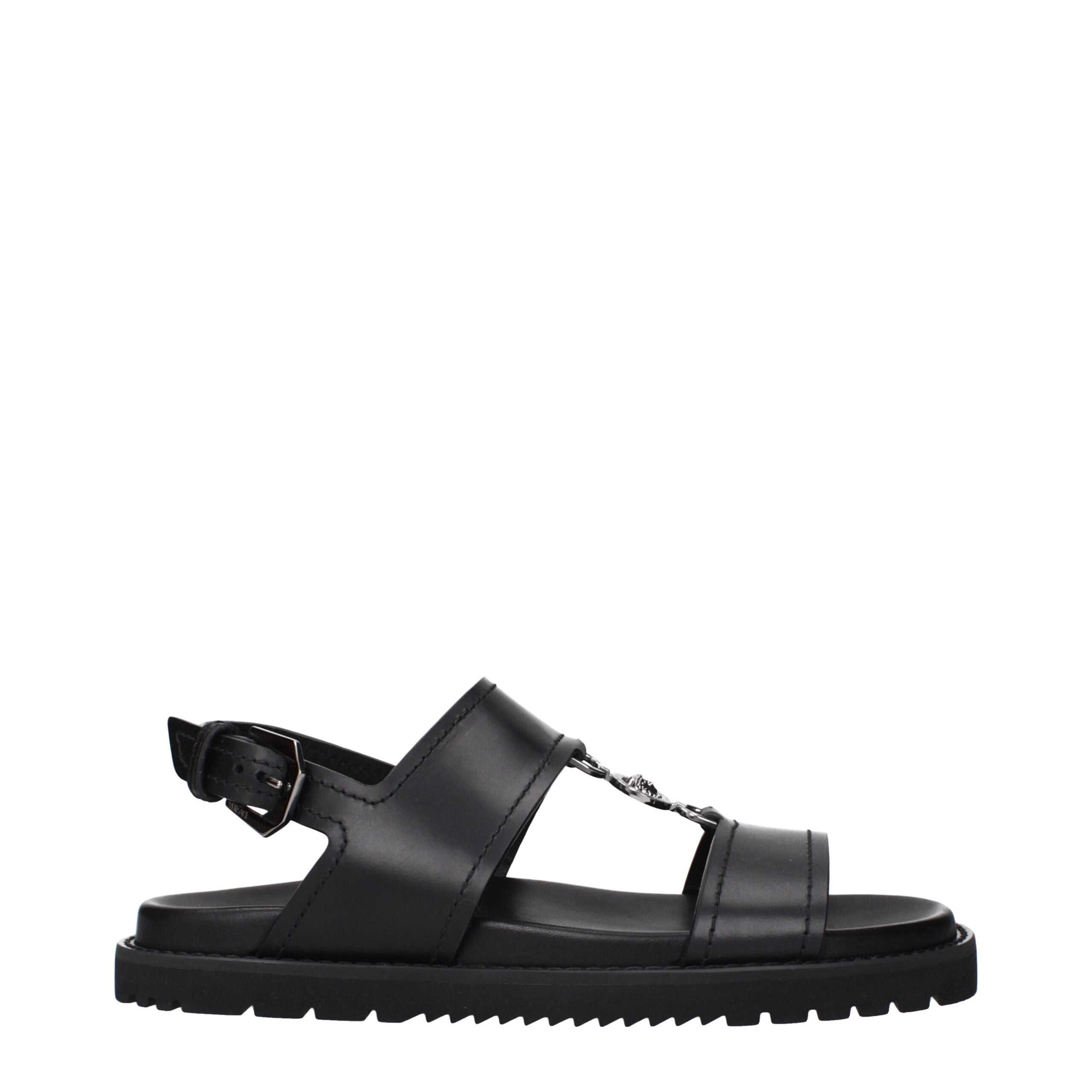 Schwarze Leder-Sandalen mit Frontdetail von Versace