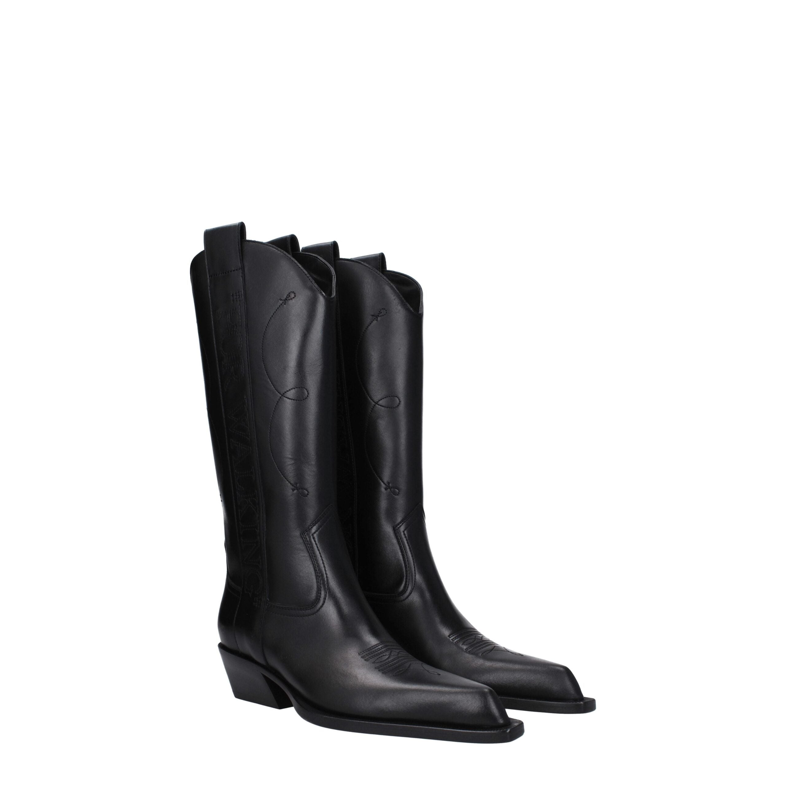 Schwarze spitze Stiefeletten aus Leder mit mittelhohem Absatz