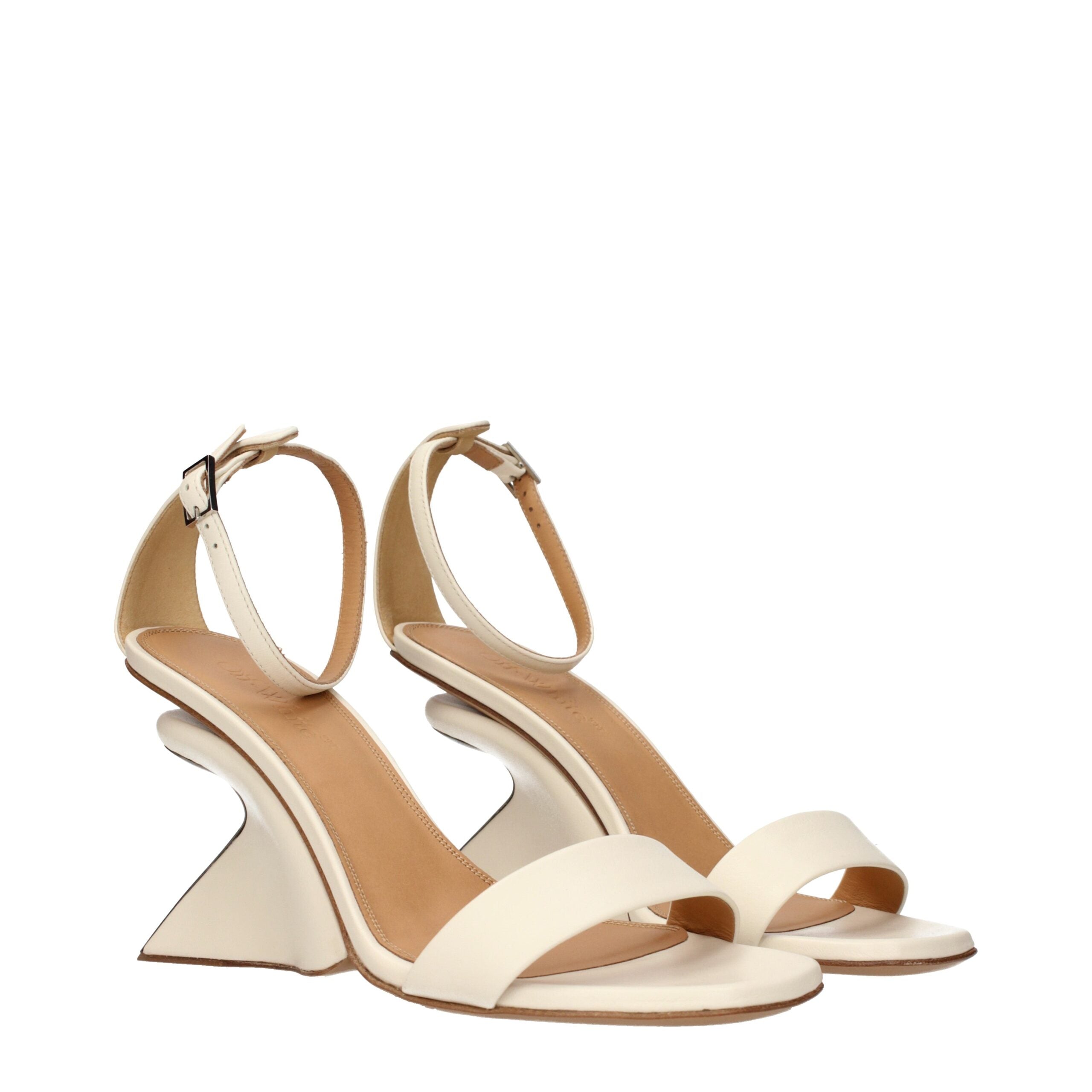 Beige Leather Platform Sandals with Back Logo