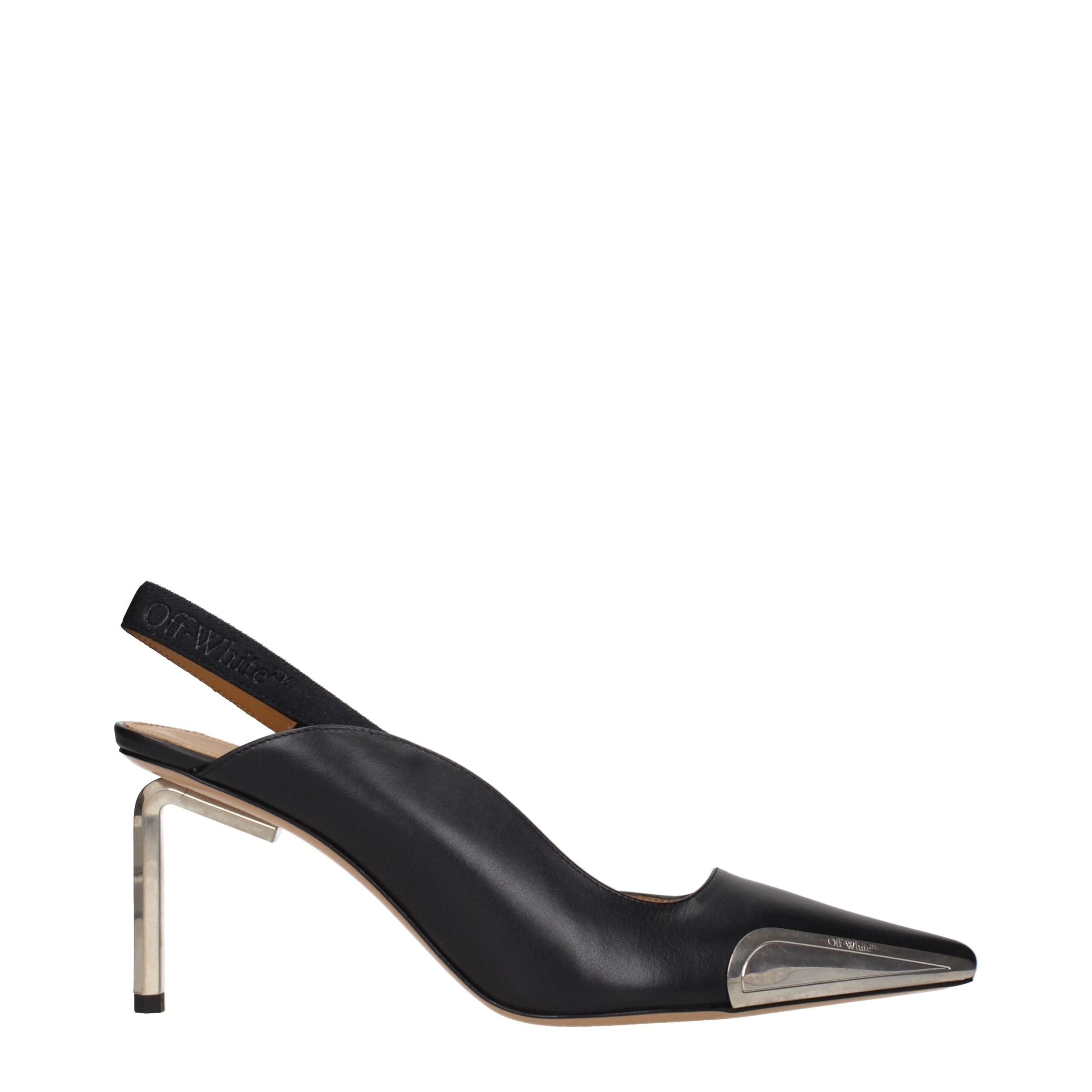 Schwarze Leder-Pumps mit hohem Absatz und seitlichem Logo